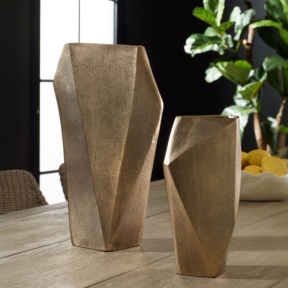 Uttermost GeoForm Antique Brass Finish Indoor-Outdoor Vases ~ Set Of 2 - Image 1
