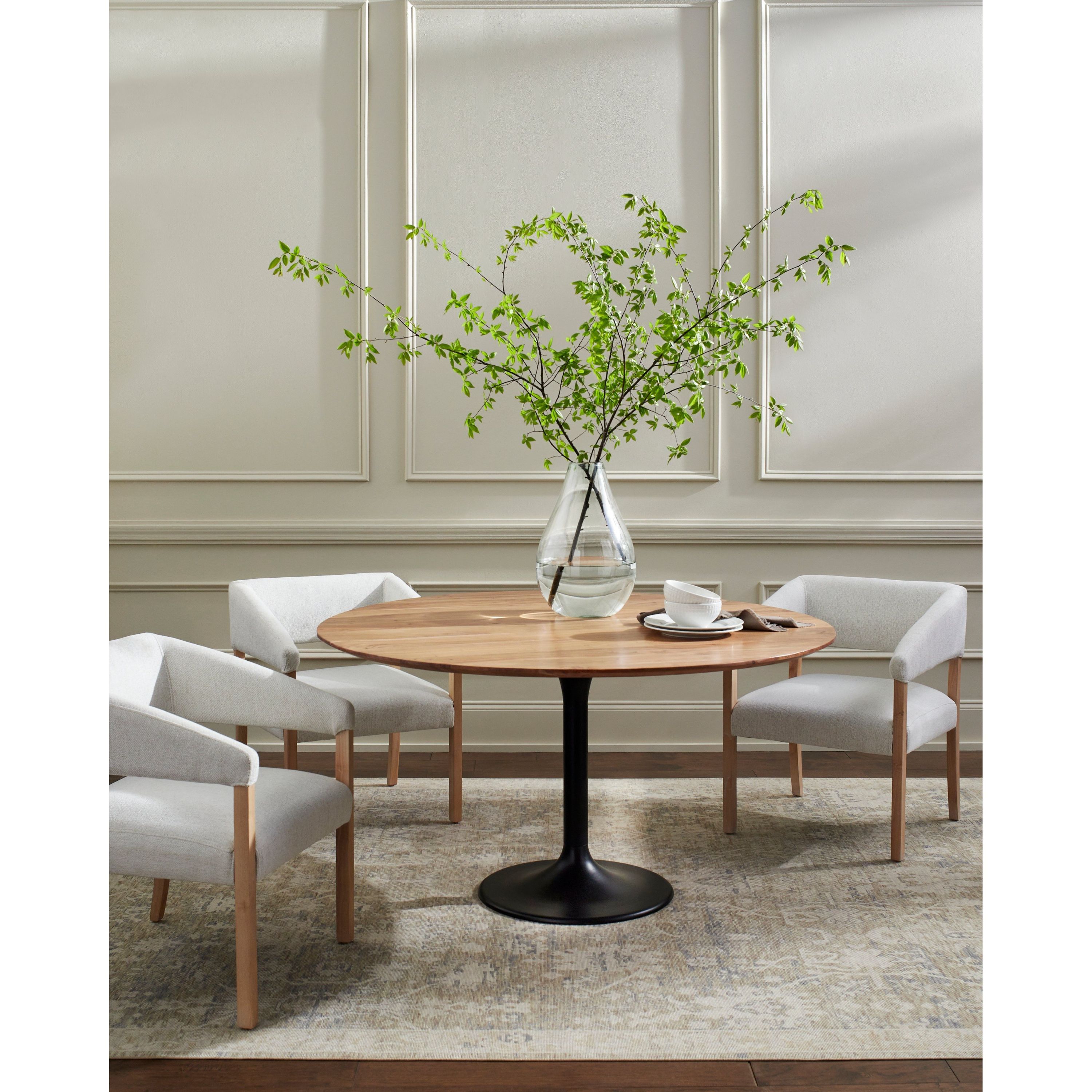 Surya Anatalia Modern Acacia Wood Round Dining Table With Black Metal Base - Image 1
