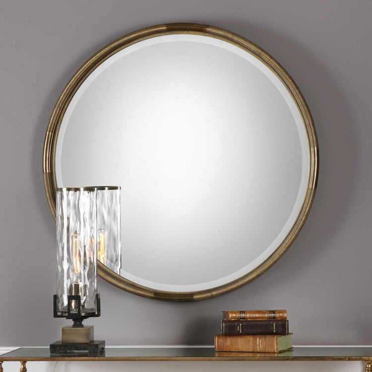Uttermost Finnick Antiqued Gold Leaf Round Mirror - Image 3