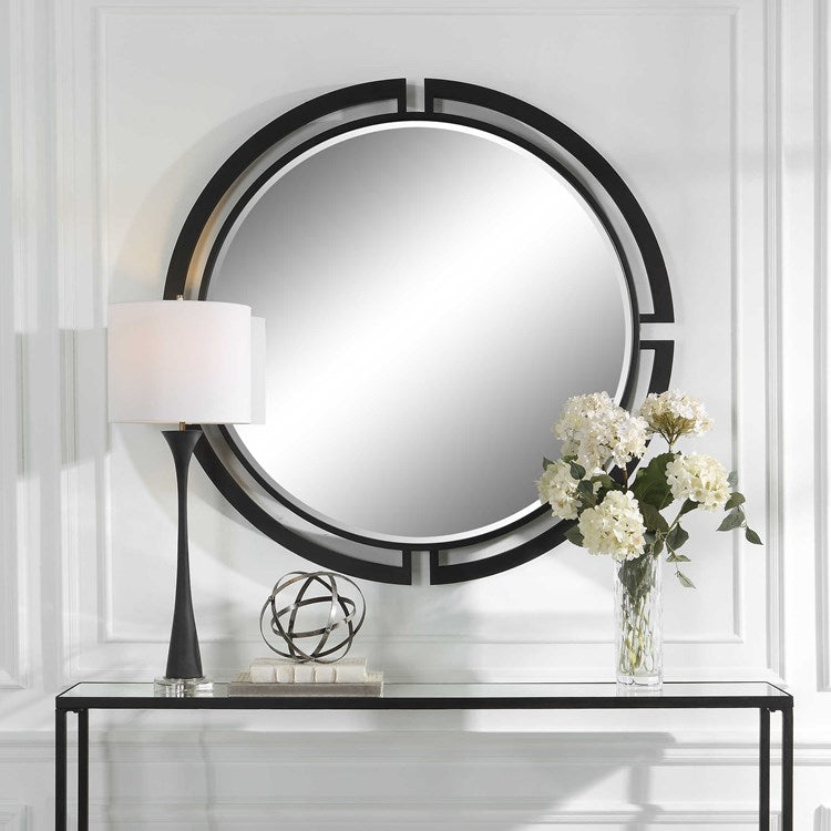 Uttermost Quadrant Black Iron Round Mirror - Image 1
