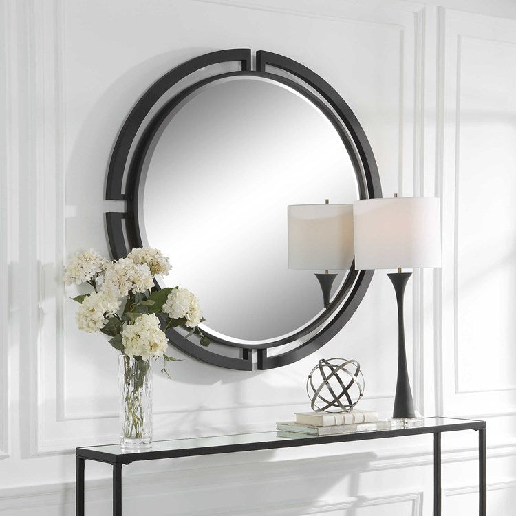 Uttermost Quadrant Black Iron Round Mirror - Image 3