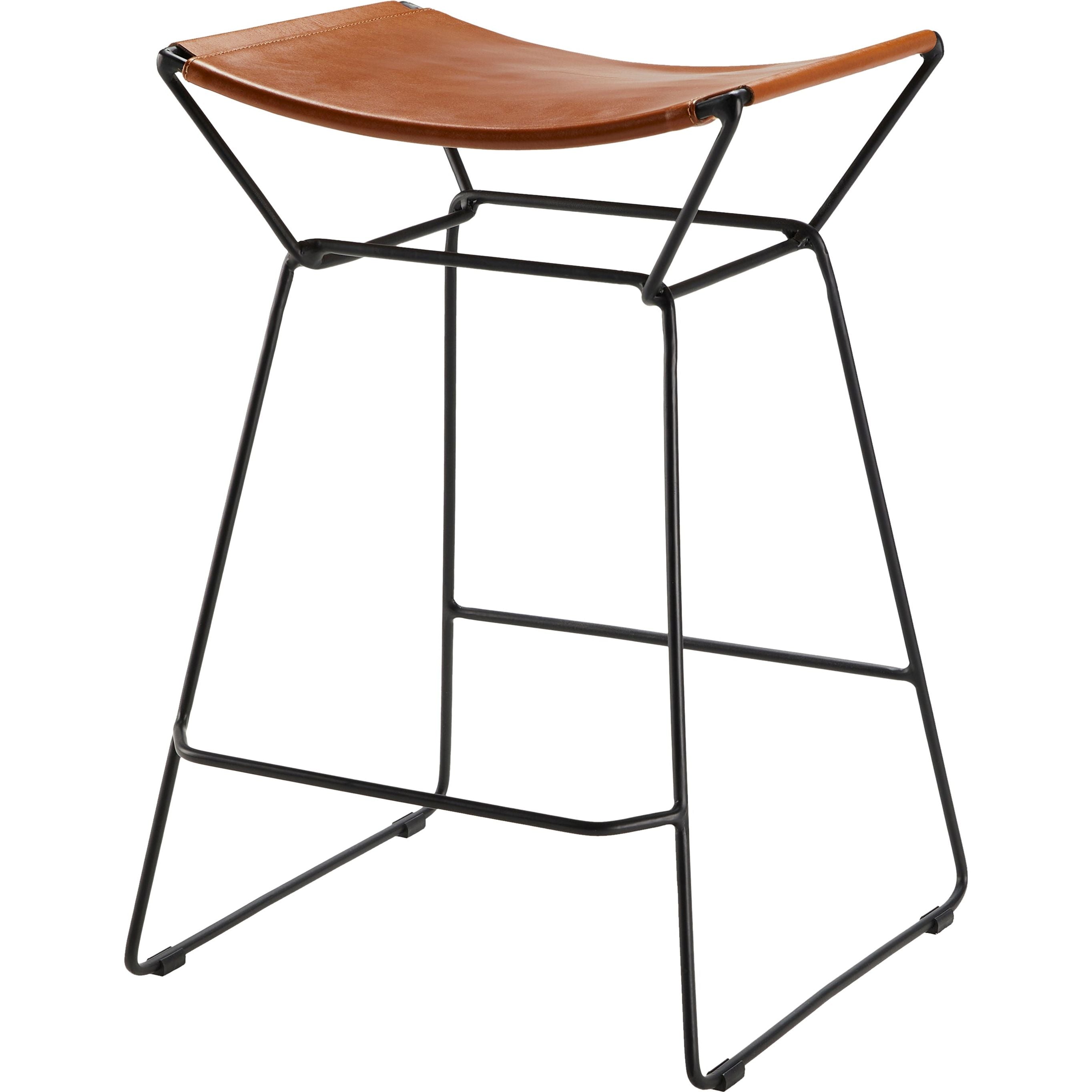 Surya Celerio Modern Cognac Leather Kitchen Counter Stool - Image 1