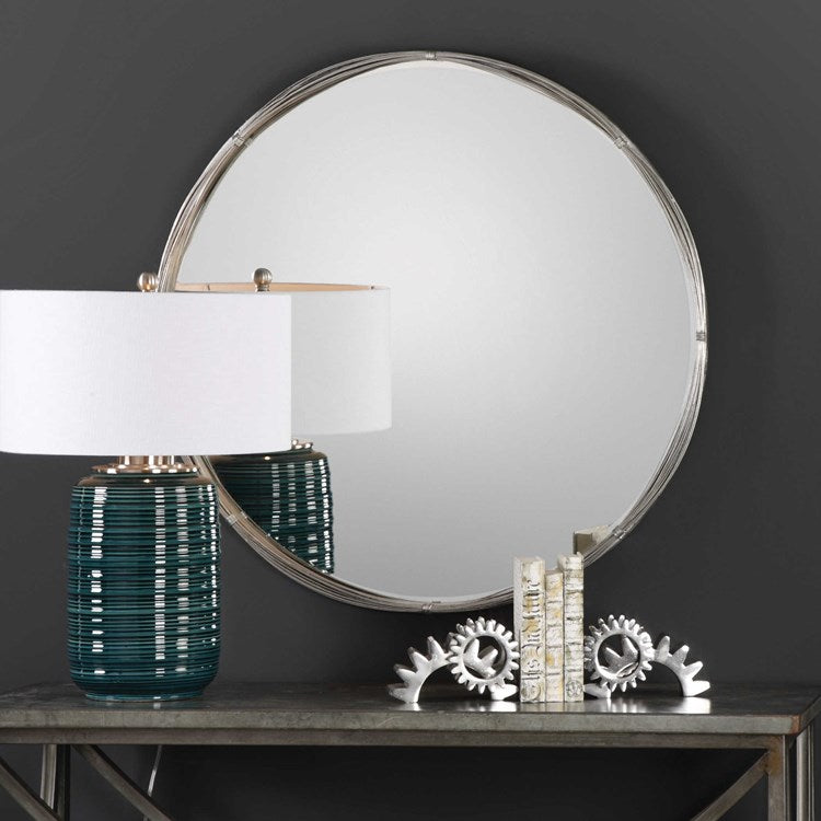 Uttermost Ohmer Antiqued Metallic Silver Leaf Round Mirror - Image 1