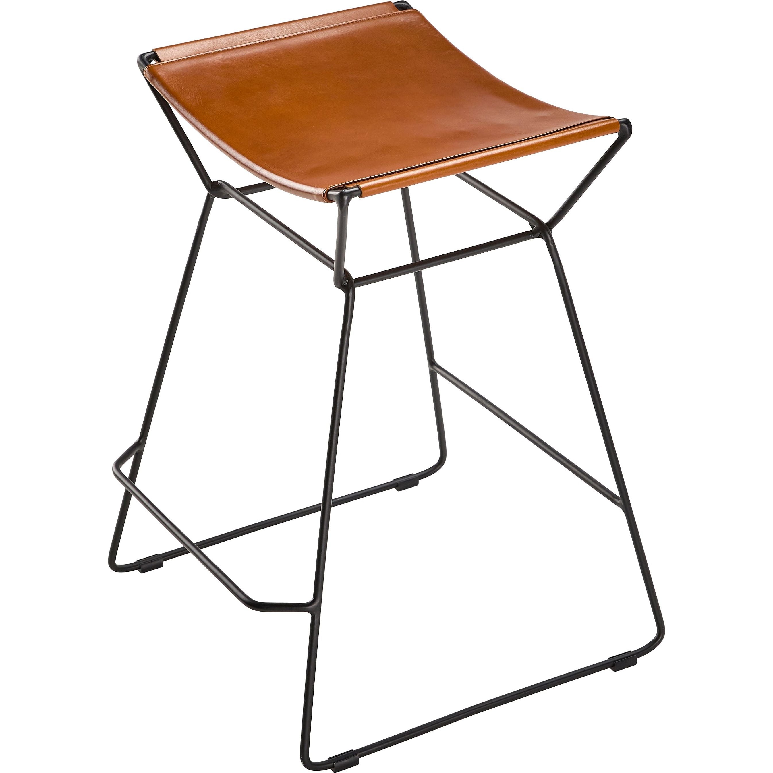 Surya Celerio Modern Cognac Leather Kitchen Counter Stool - Image 3