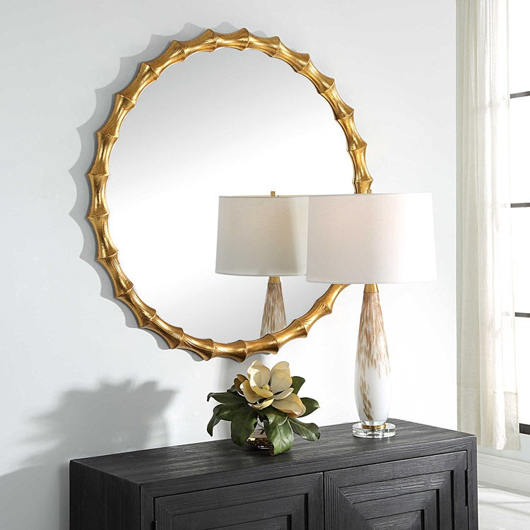 Uttermost Nacala Antiqued Gold Leaf Round Mirror - Image 1