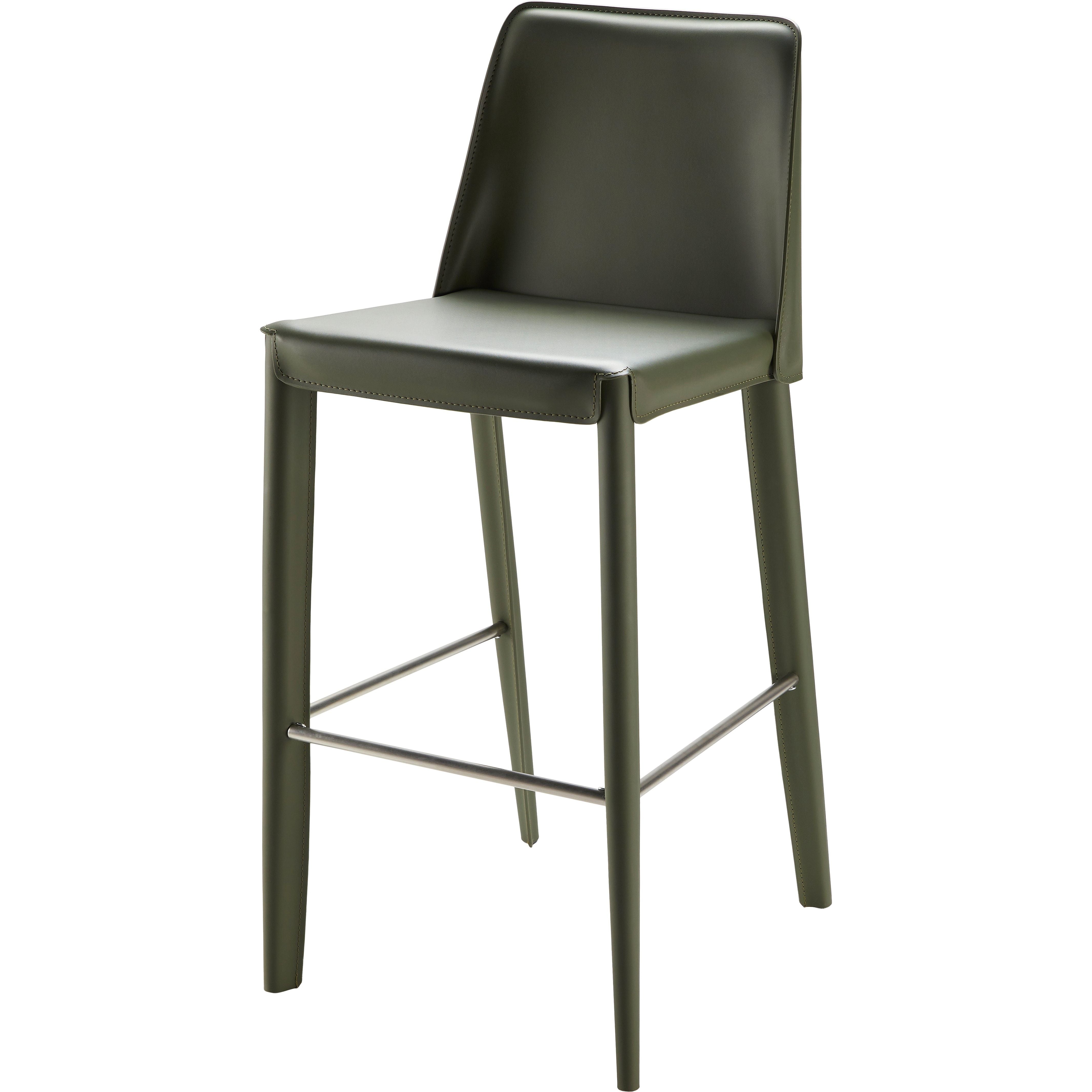 Surya Rosy Modern Dark Olive Green Faux Leather Kitchen Bar Stool - Image 1