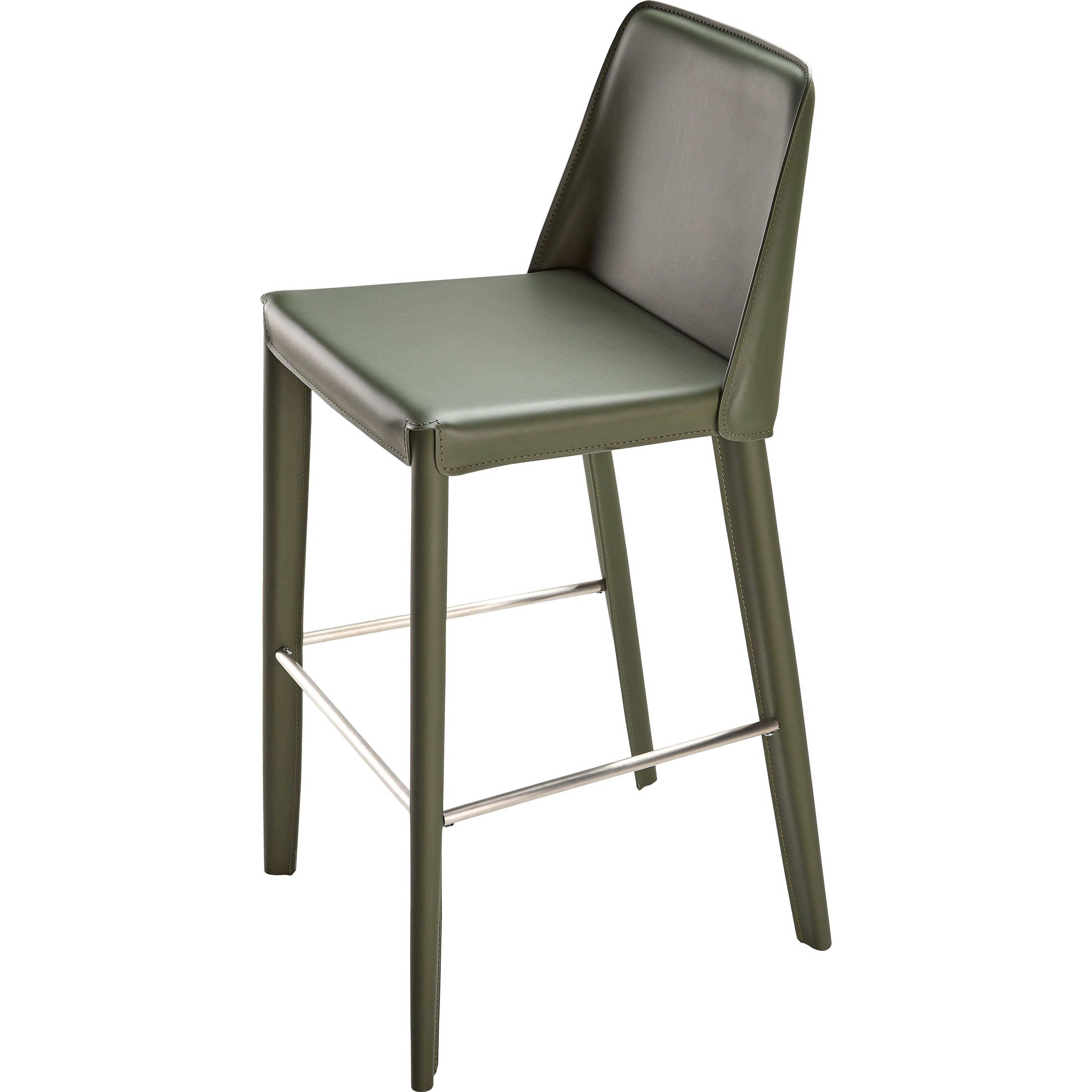 Surya Rosy Modern Dark Olive Green Faux Leather Kitchen Bar Stool - Image 2