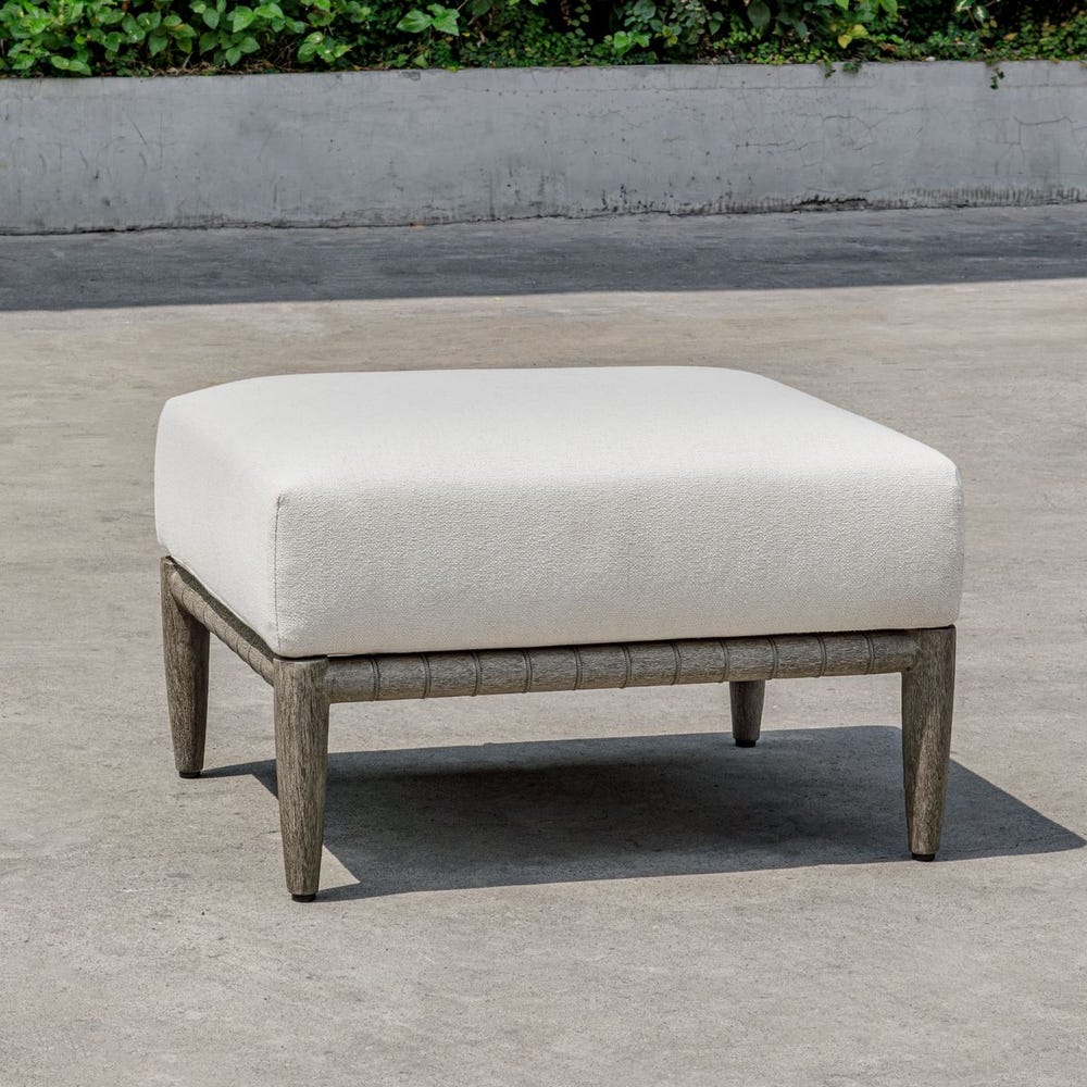 Uttermost Borneo Oyster White Outdoor Ottoman - Image 1