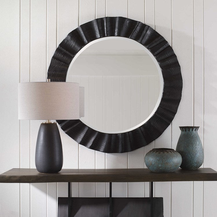 Uttermost Caribou Dark Expresso Wood Round Mirror - Image 1