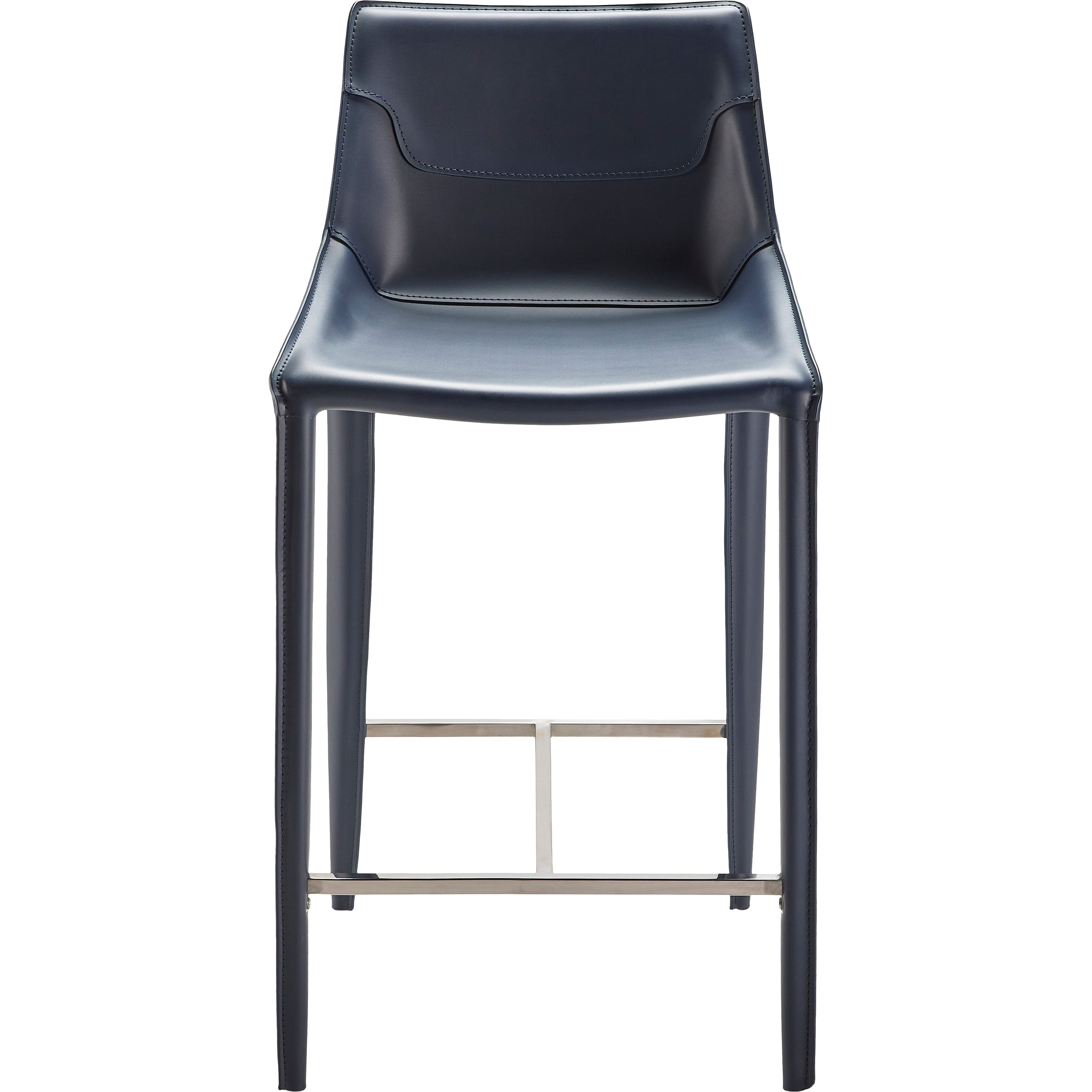 Surya Hanks Modern Navy Blue Faux Leather Kitchen Counter Stool - Image 3
