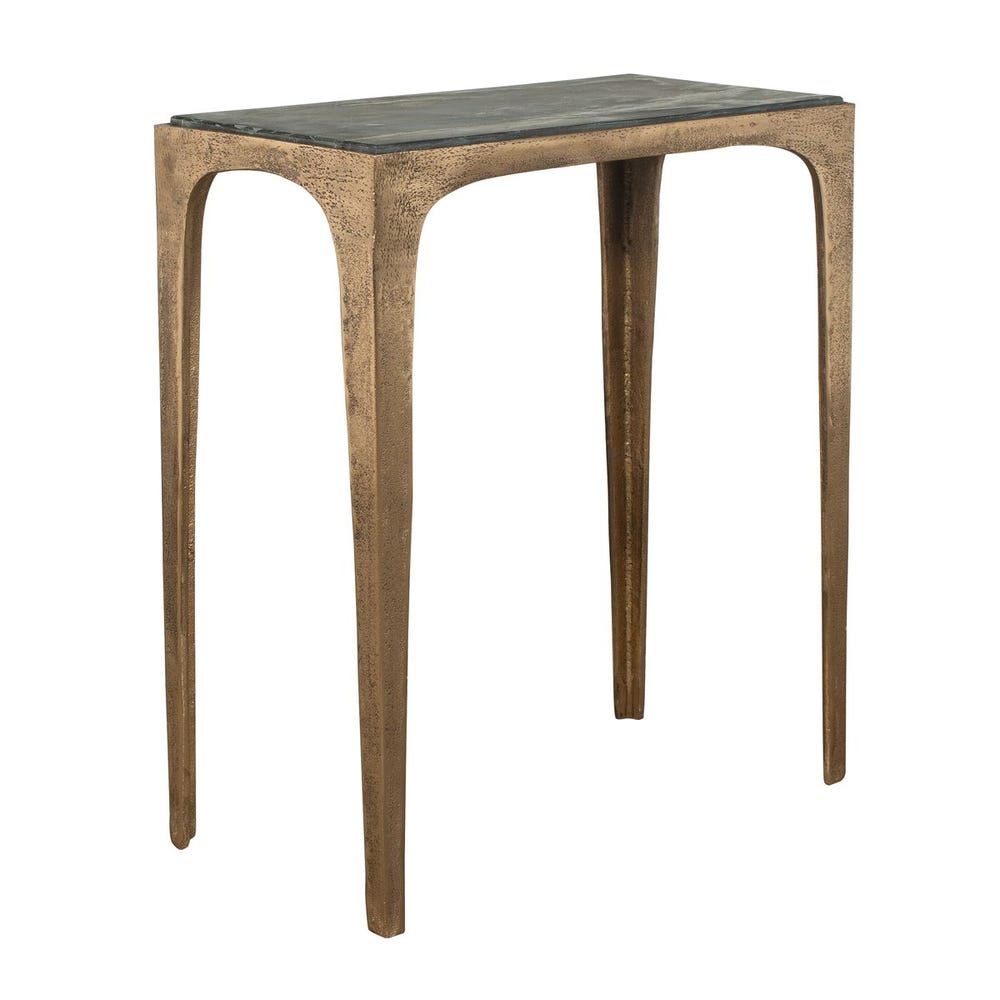 Casa Bella Living Warm Antique Brass With Black Marine Marble Top Accent Table - Image 2