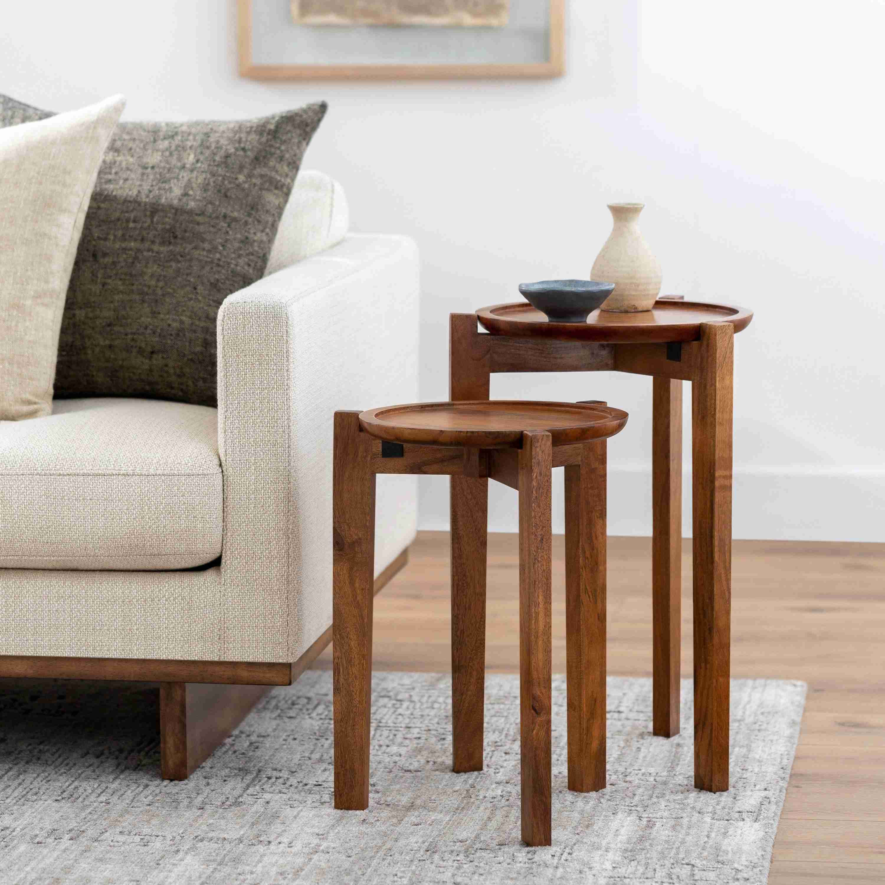 Surya Abuja Modern Wood Round Set of 2 Accent Side Tables - Image 1