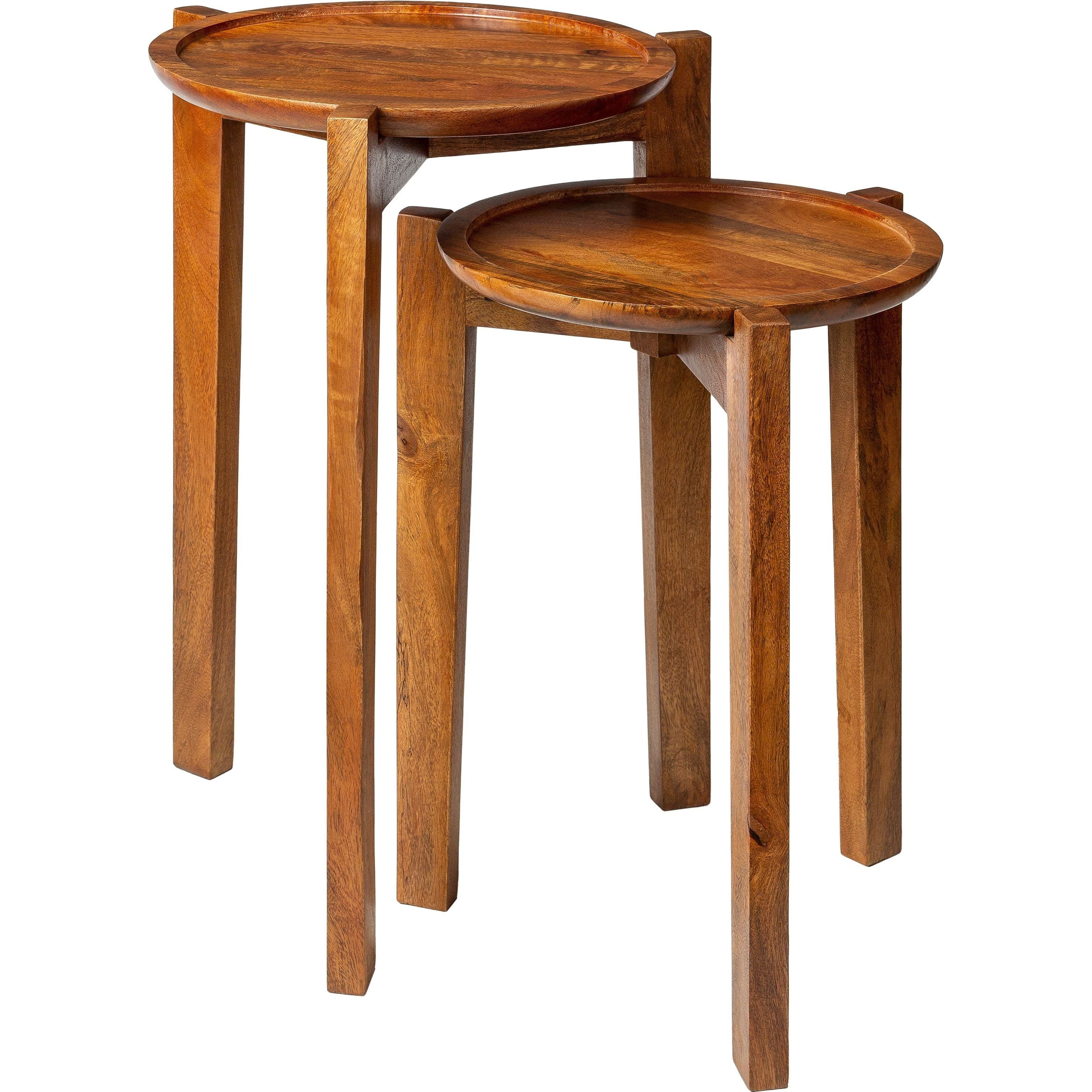 Surya Abuja Modern Wood Round Set of 2 Accent Side Tables - Image 2