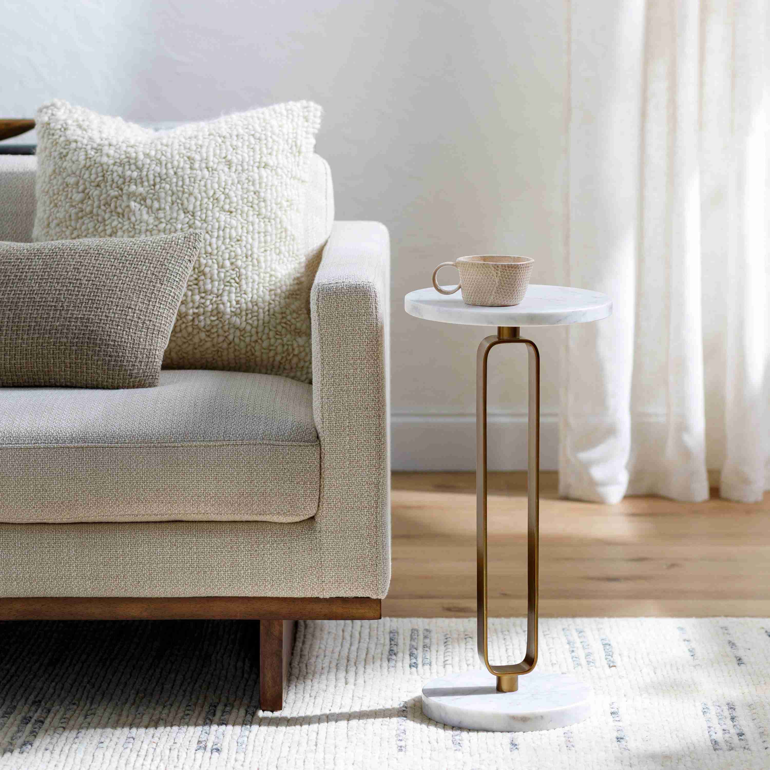 Surya Bendigo Modern White Marble Top With Brass Base Round End Table - Image 1