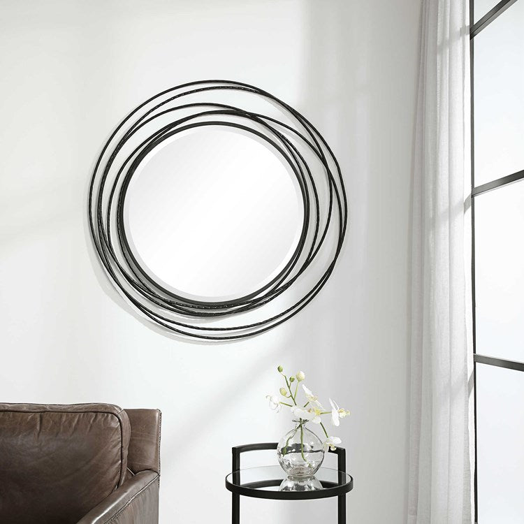 Uttermost Whirlwind Black Iron Round Mirror - Image 1