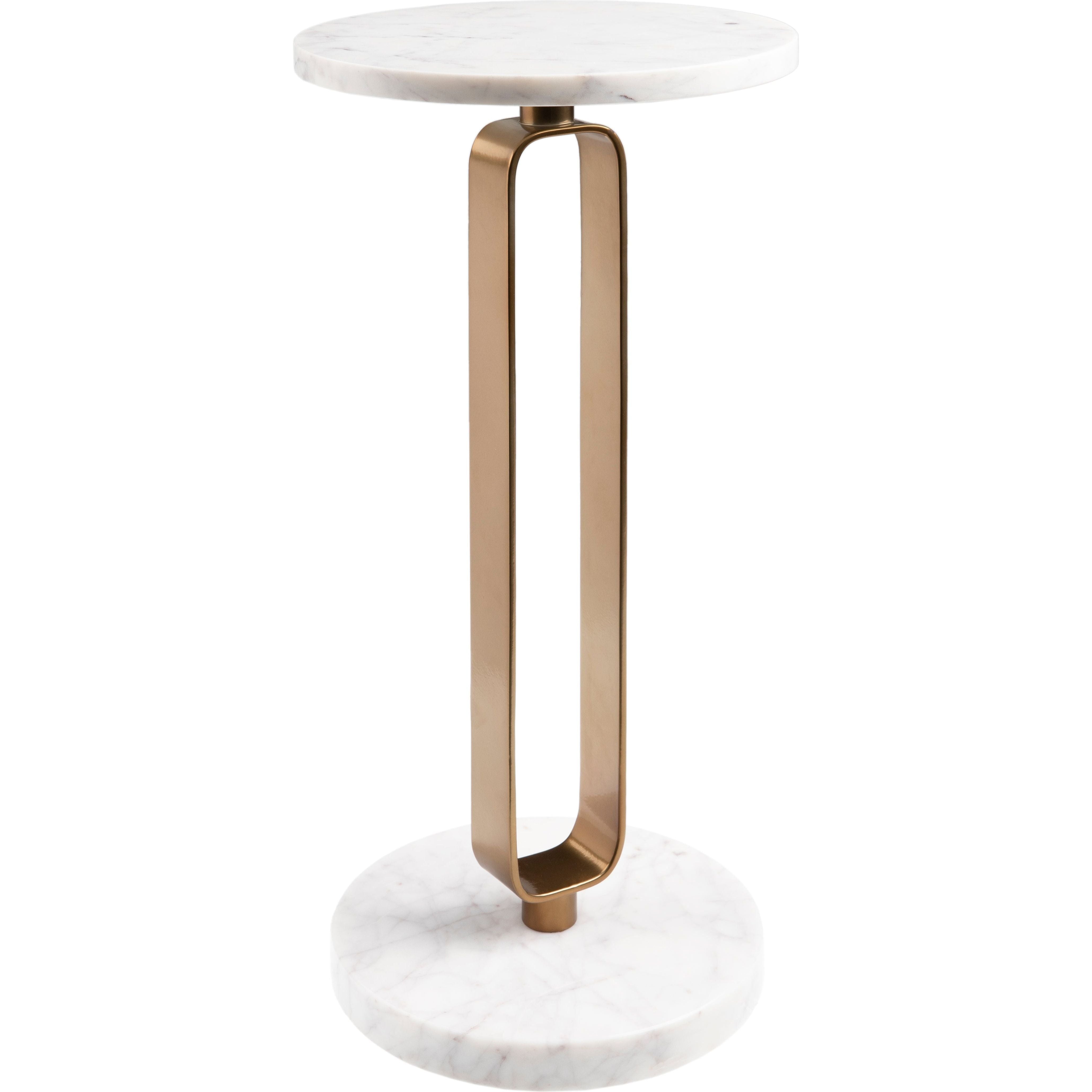 Surya Bendigo Modern White Marble Top With Brass Base Round End Table - Image 2