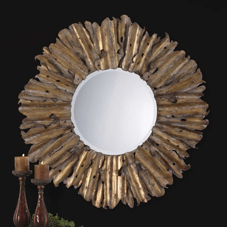 Uttermost Hemani Antiqued Gold Leaf Round Mirror - Image 3