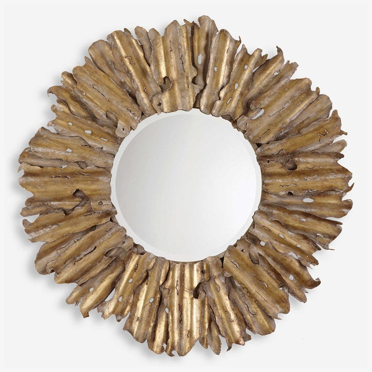 Uttermost Hemani Antiqued Gold Leaf Round Mirror - Image 1