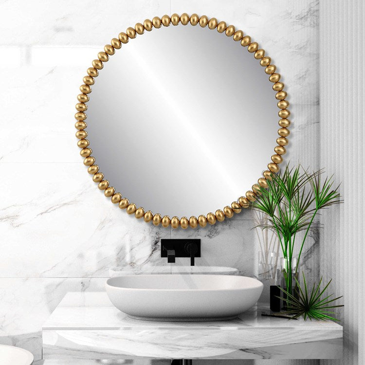 Uttermost Byzantine Antiqued Gold Leaf Beaded Round Mirror - Image 1