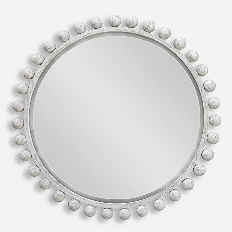 Uttermost Cyra Aged Ivory Wood Beaded Round Mirror - Image 2