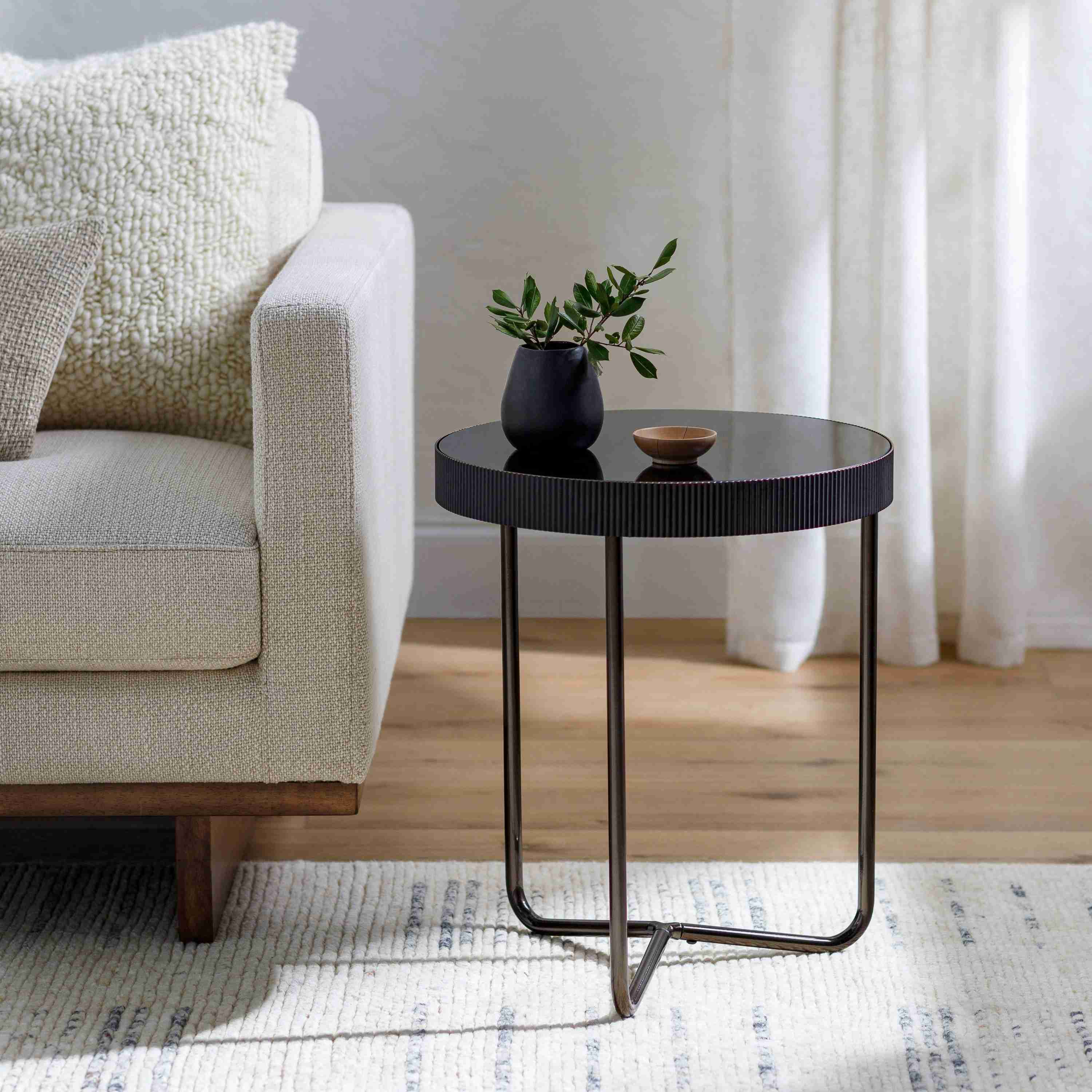 Surya Melton Modern Black Glass & Metallic Nickel Base Round Side Table - Image 2