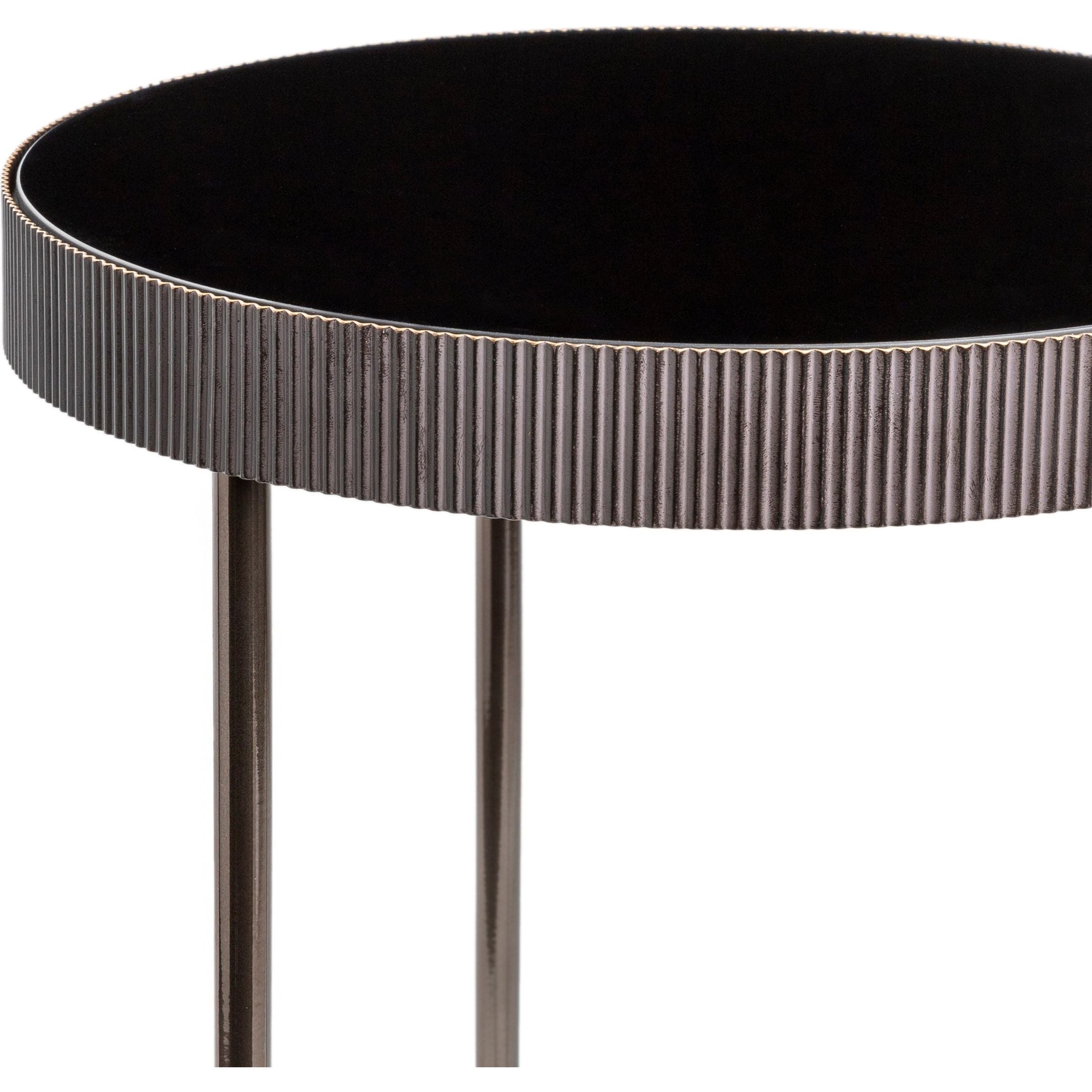 Surya Melton Modern Black Glass & Metallic Nickel Base Round Side Table - Image 3