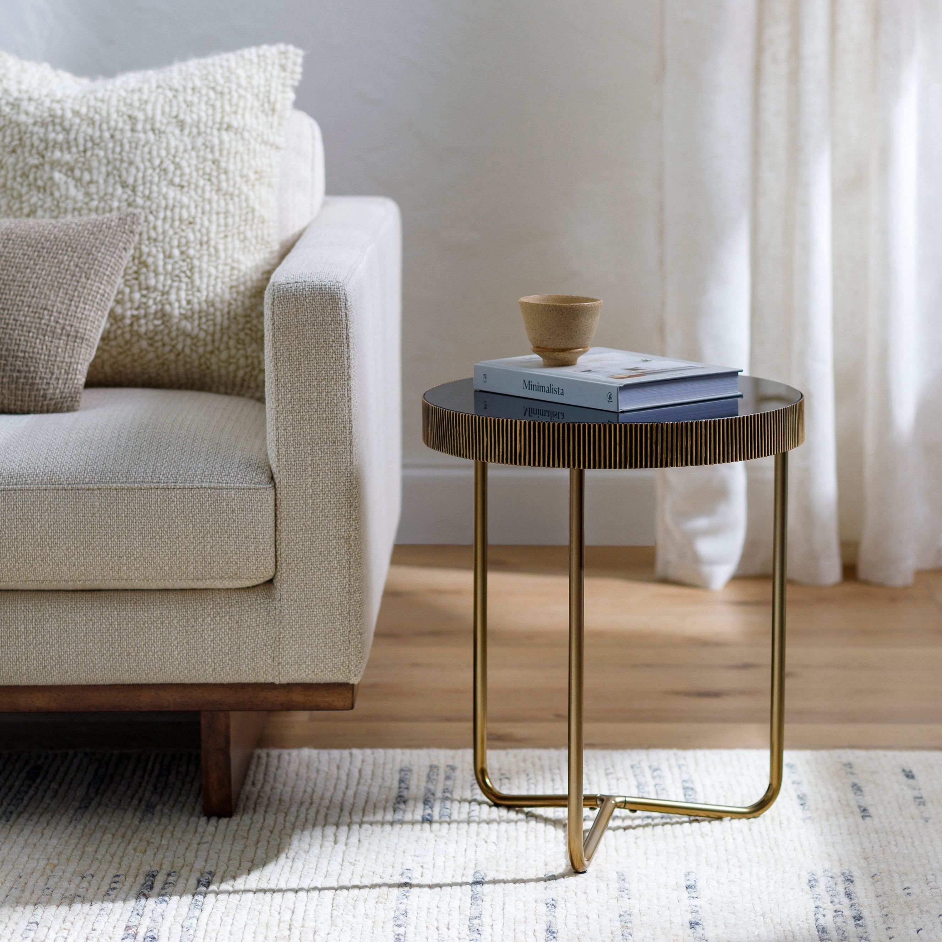 Surya Melton Modern Black Glass & Metallic Brass Base Round Side Table - Image 2