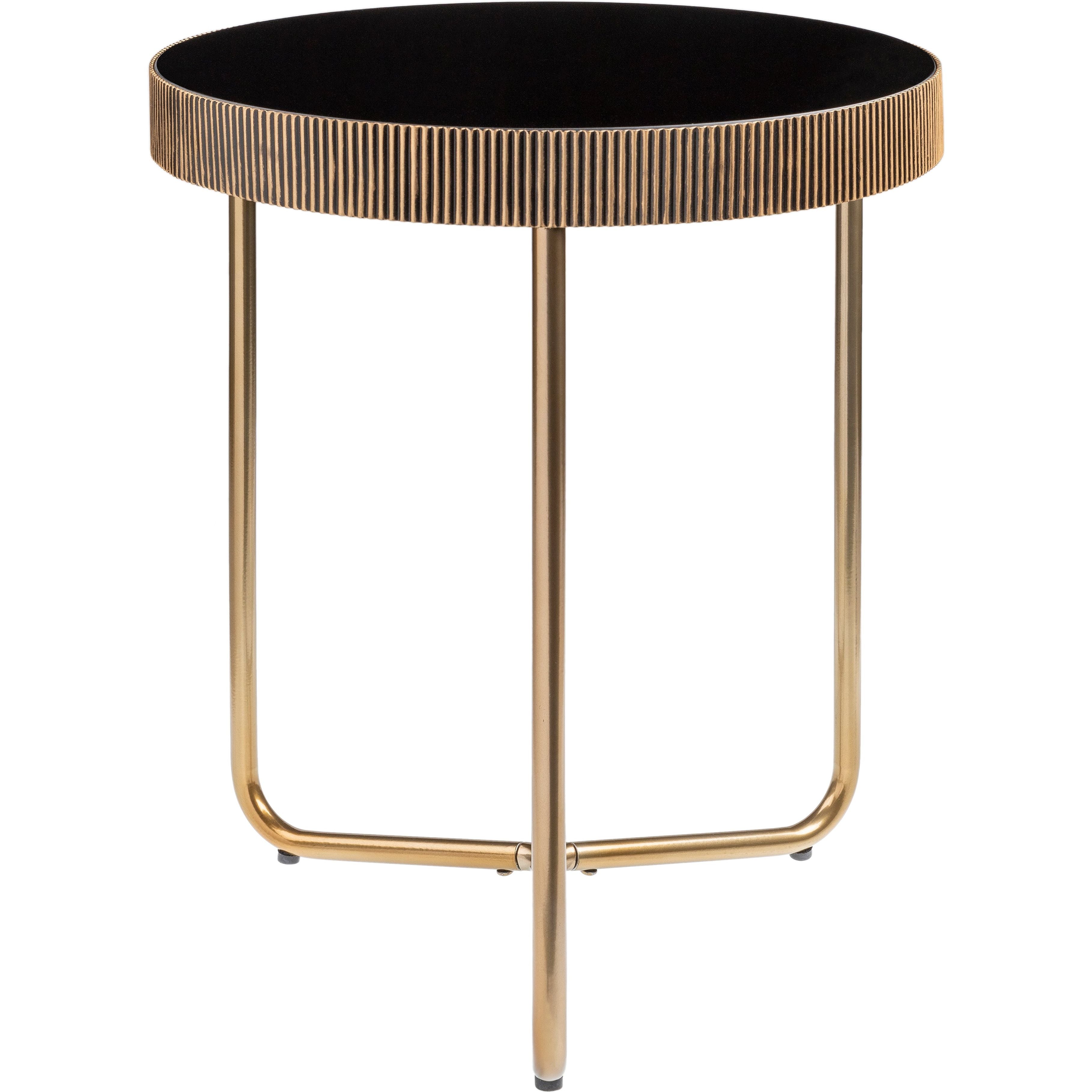 Surya Melton Modern Black Glass & Metallic Brass Base Round Side Table - Image 1