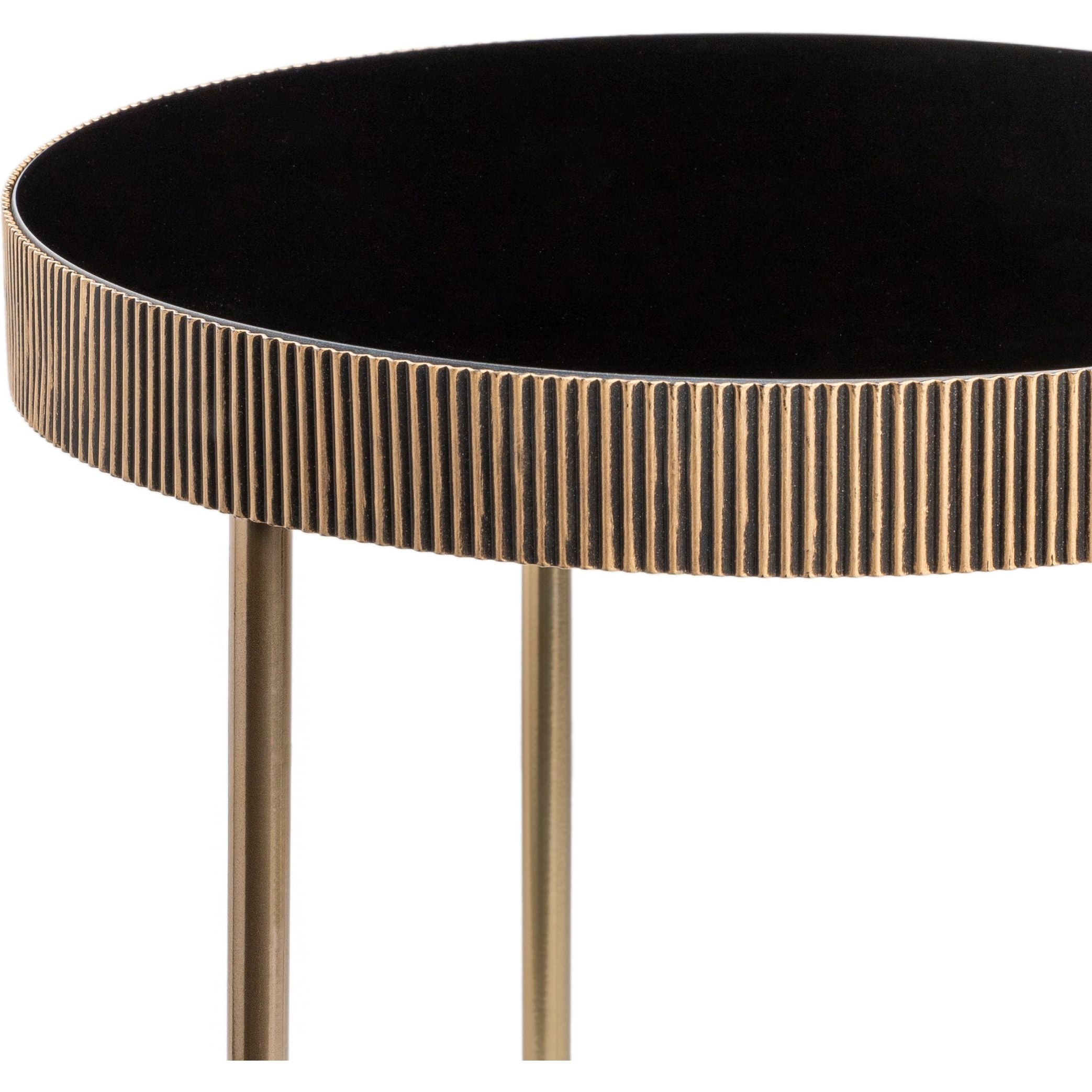 Surya Melton Modern Black Glass & Metallic Brass Base Round Side Table - Image 3
