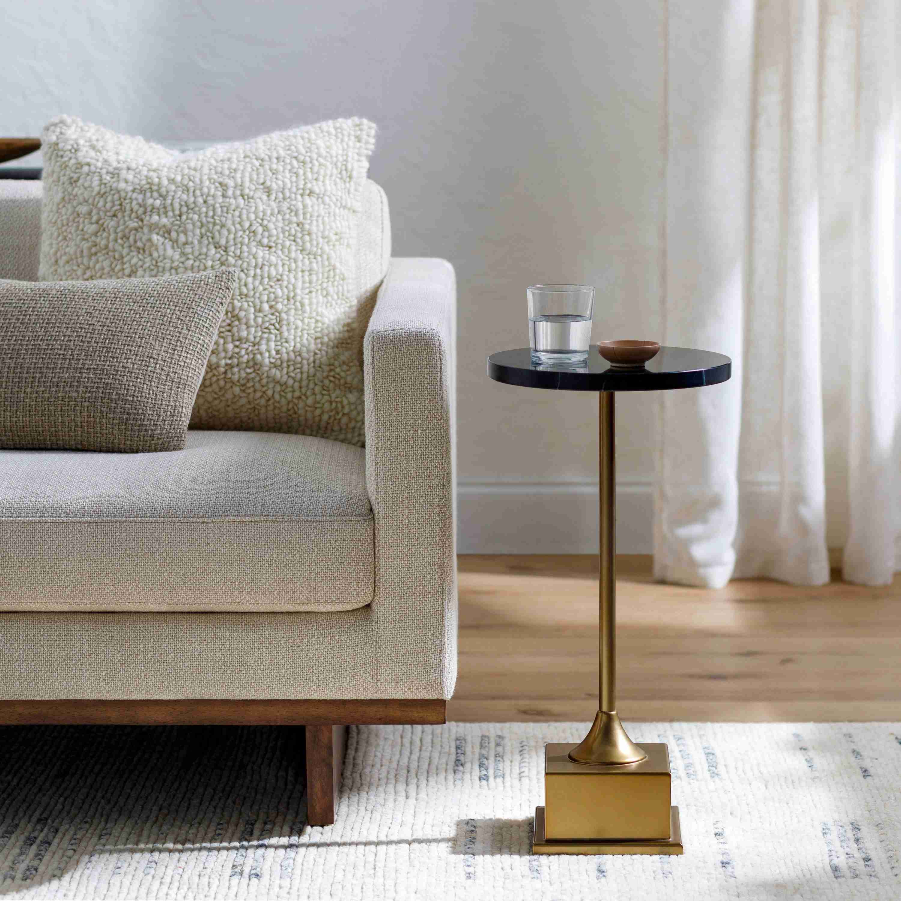 Surya Mildura Modern Black Marble Top with Metallic Brass Base Round Drink Table - Image 1