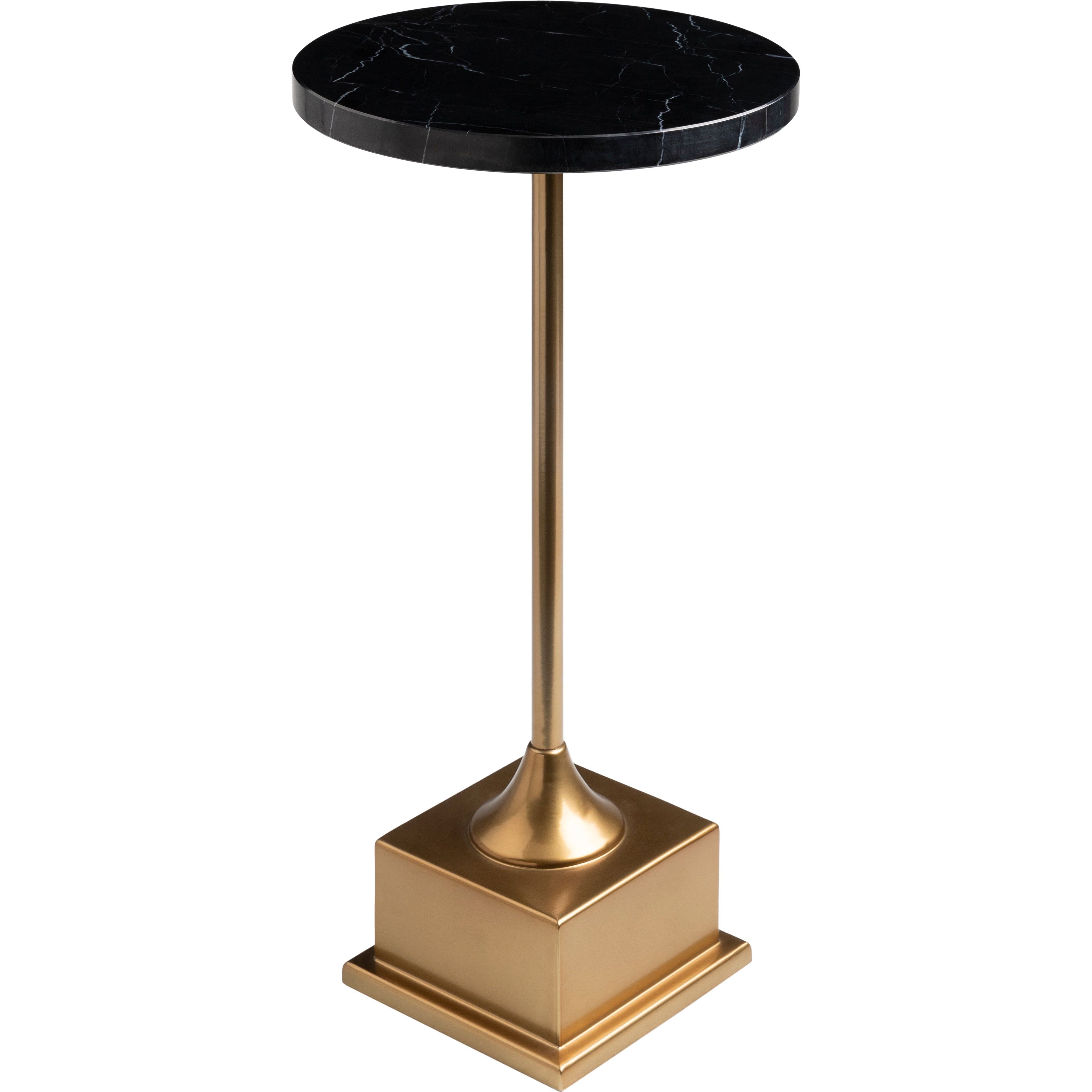 Surya Mildura Modern Black Marble Top with Metallic Brass Base Round Drink Table - Image 2