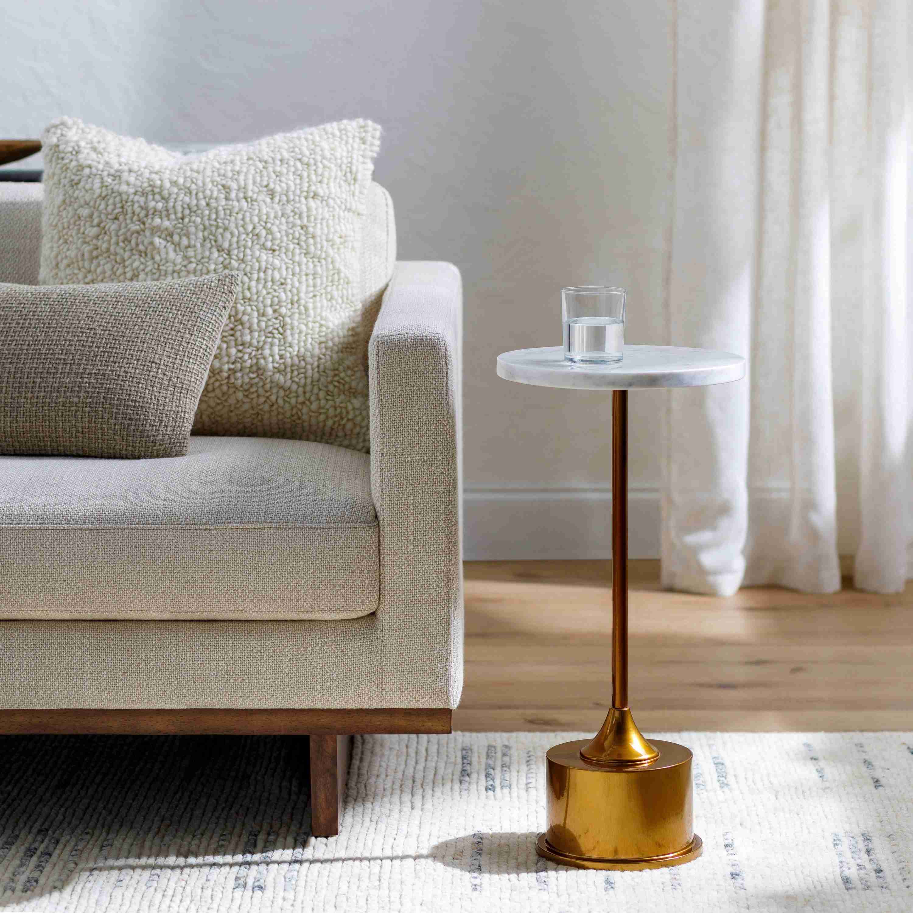 Surya Mackay Modern White Marble Top with Gold Base Round Drink Table - Image 2
