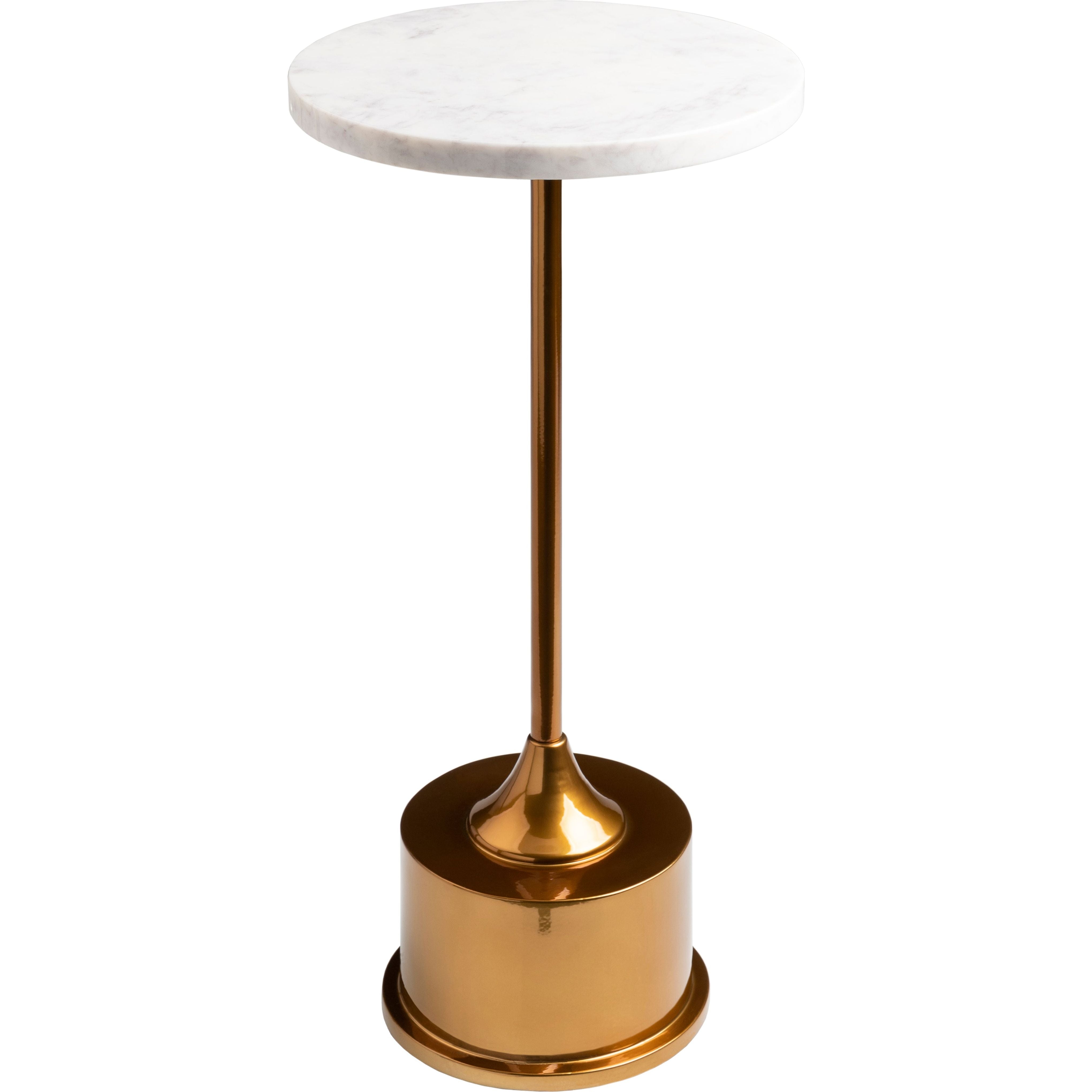 Surya Mackay Modern White Marble Top with Gold Base Round Drink Table - Image 1