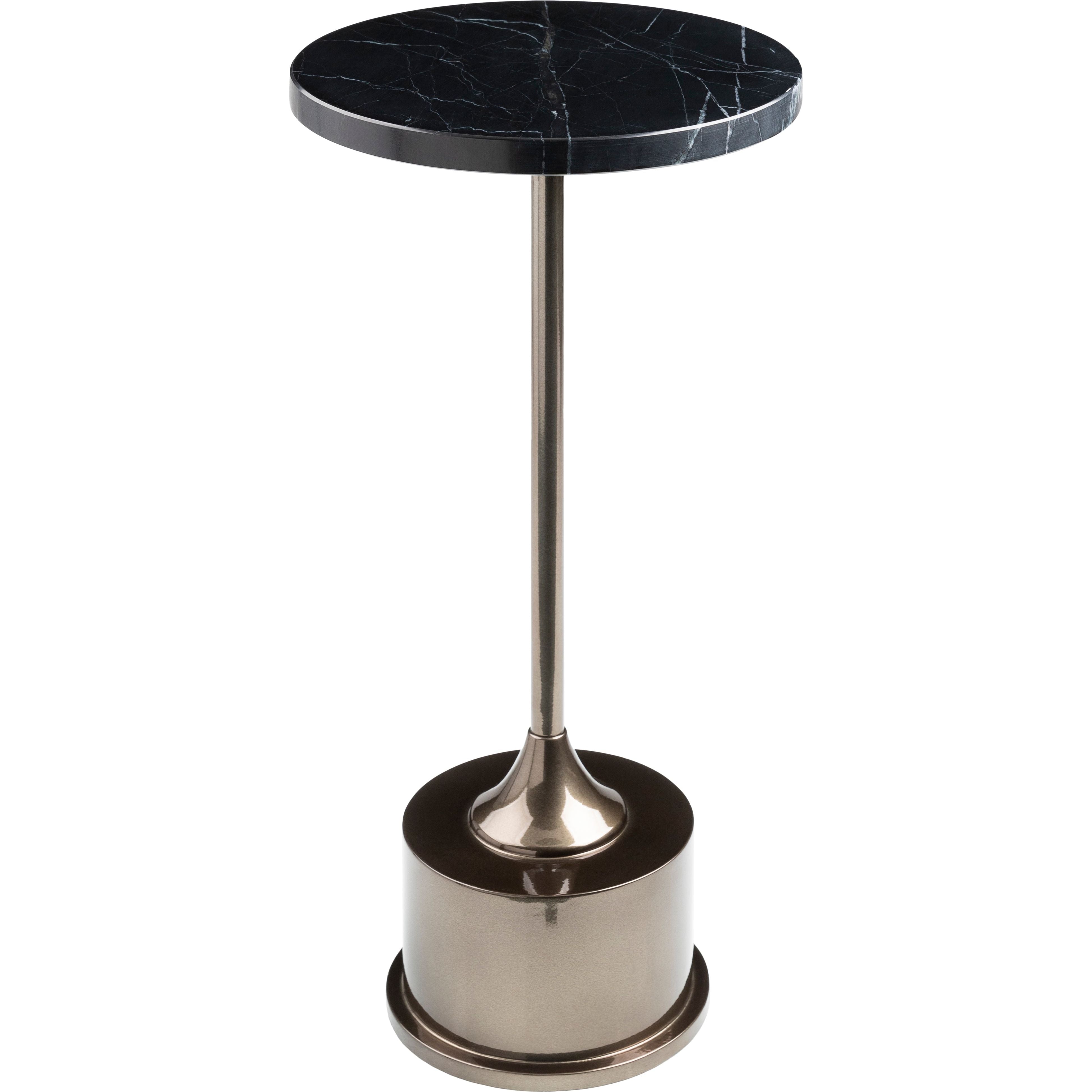 Surya Mackay Modern Black Marble Top with Metallic Base Round Drink Table - Image 1