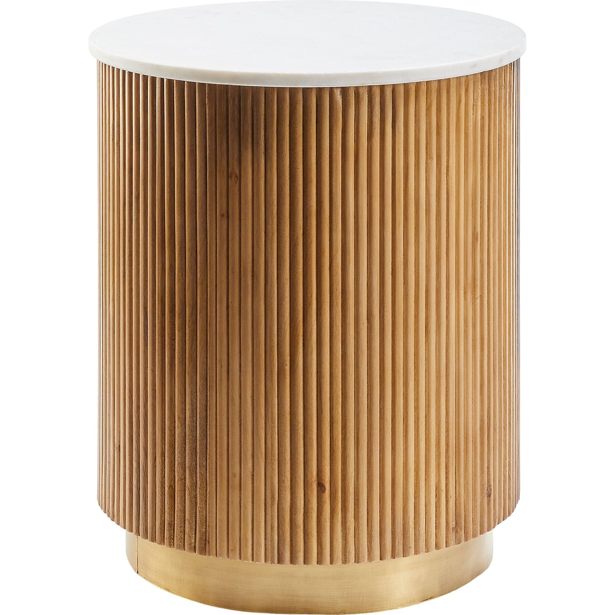 Surya Nems Modern White Marble Top with  Natural Mango Wood Round Side Table - Image 2