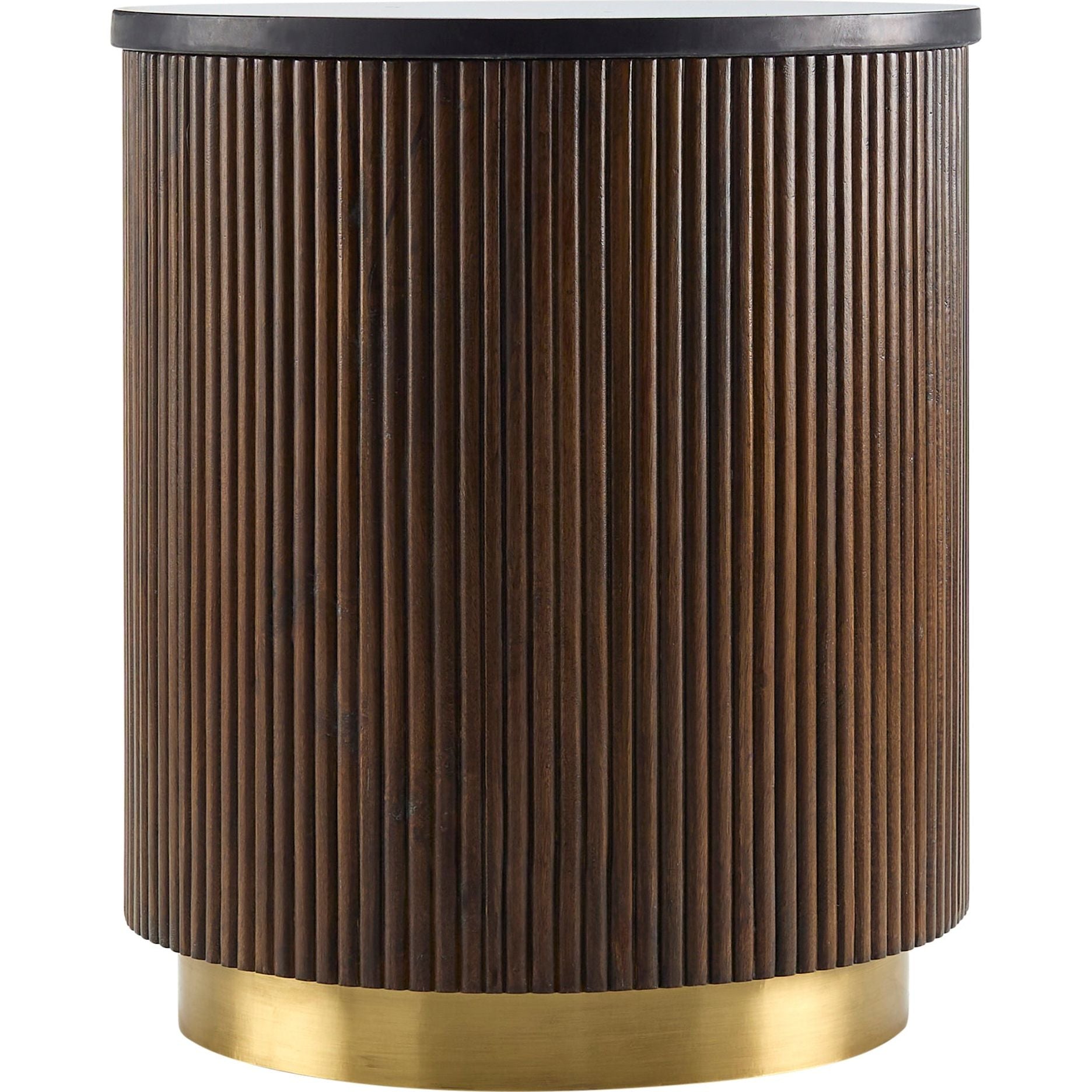 Surya Nems Modern Black Marble Top with Dark Brown Mango Wood Round Side Table - Image 2