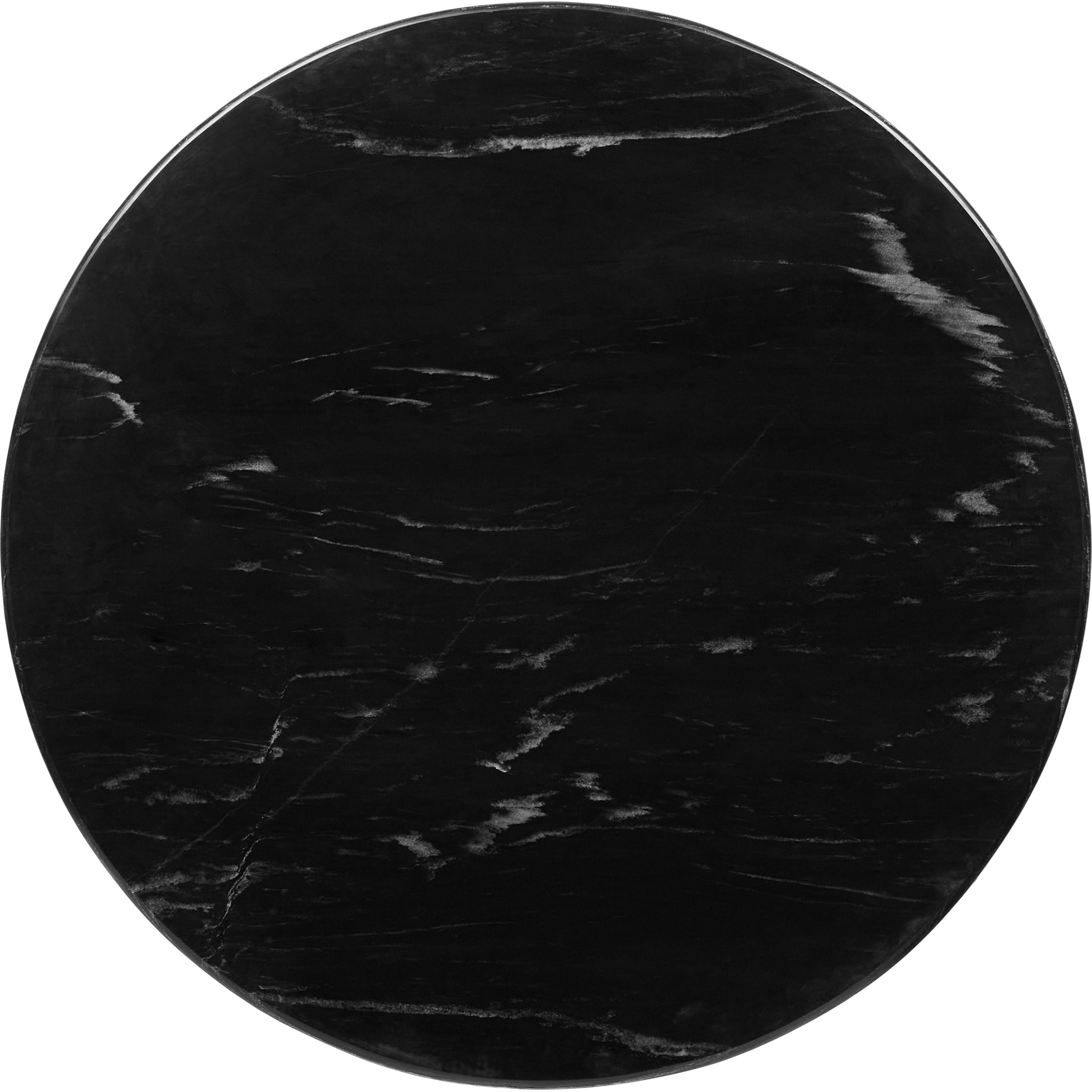 Surya Nems Modern Black Marble Top with Dark Brown Mango Wood Round Side Table - Image 3