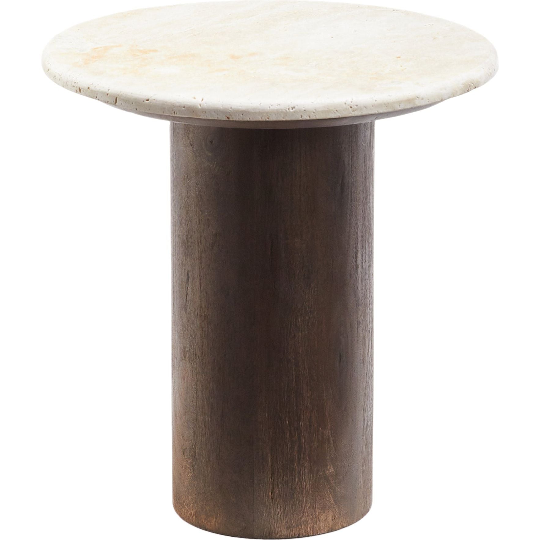 Surya Merrit Modern Travertine Top with Mango Wood Base Round End Table - Image 1