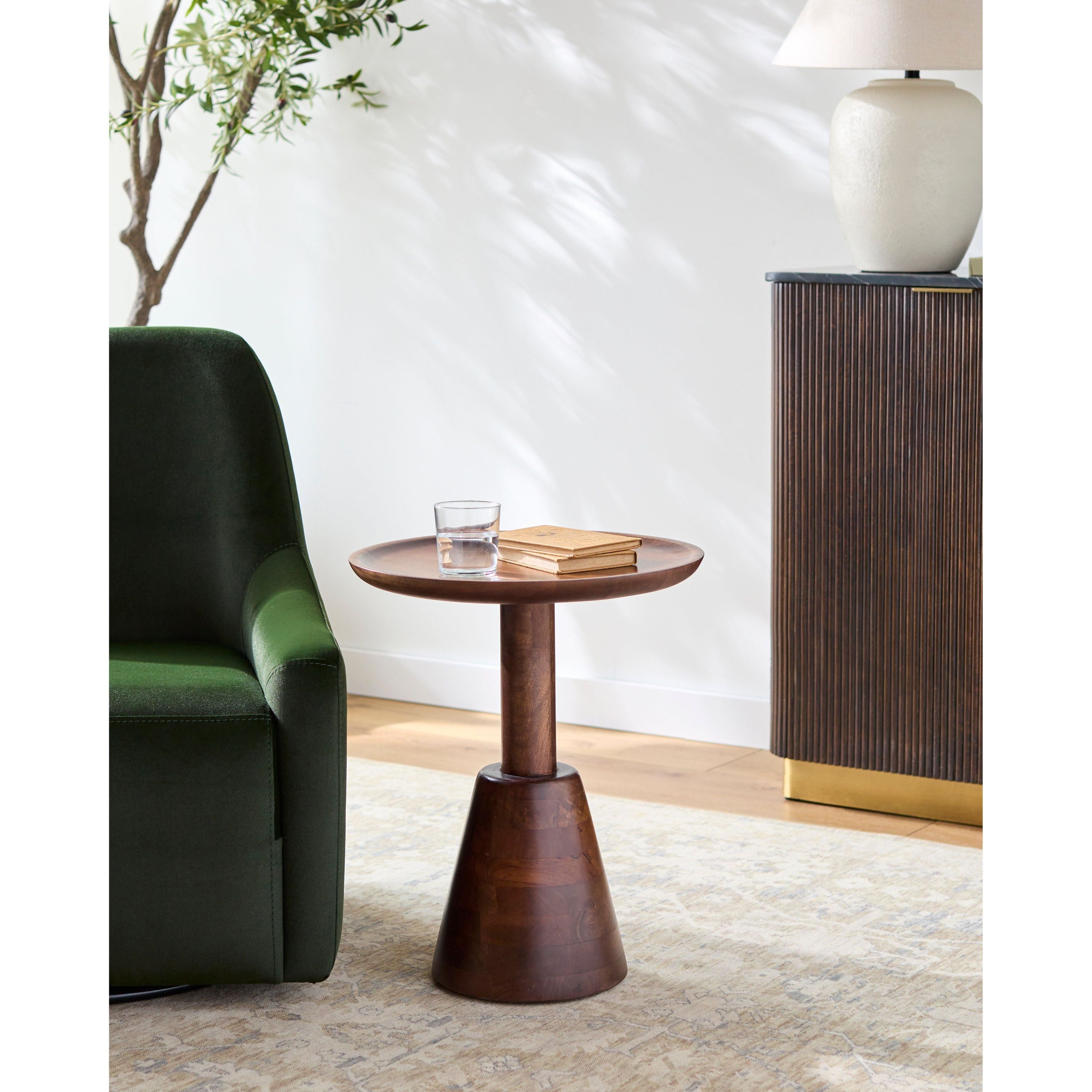 Surya Maeve Modern Dark Brown Mango Wood Round Side Table - Image 1