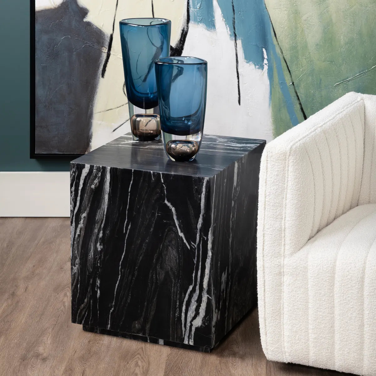 Crestview Collection Massimo Marbled Black and White Accent Table - Image 1