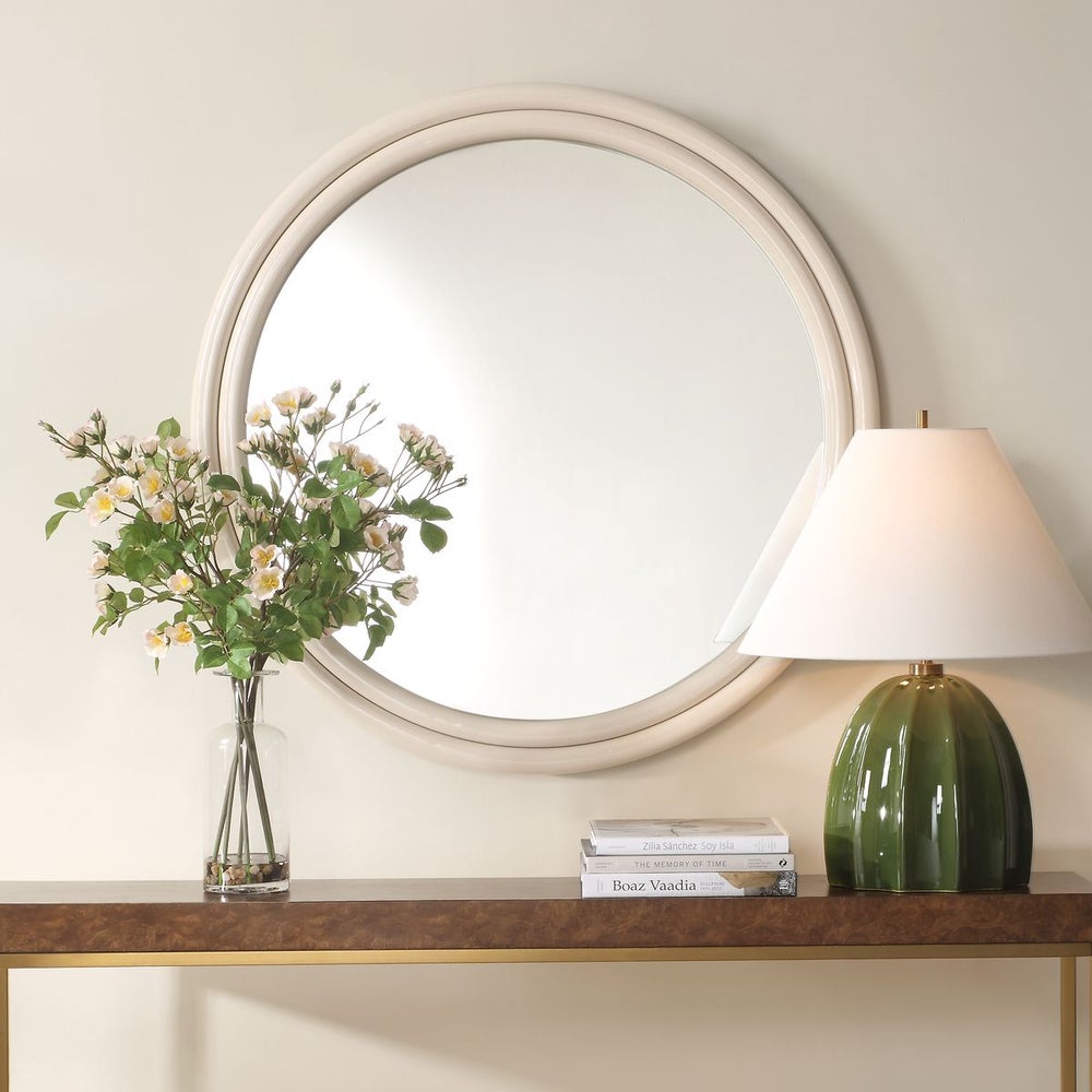 Uttermost Florian High Gloss Warm White Round Iron Mirror - Image 1