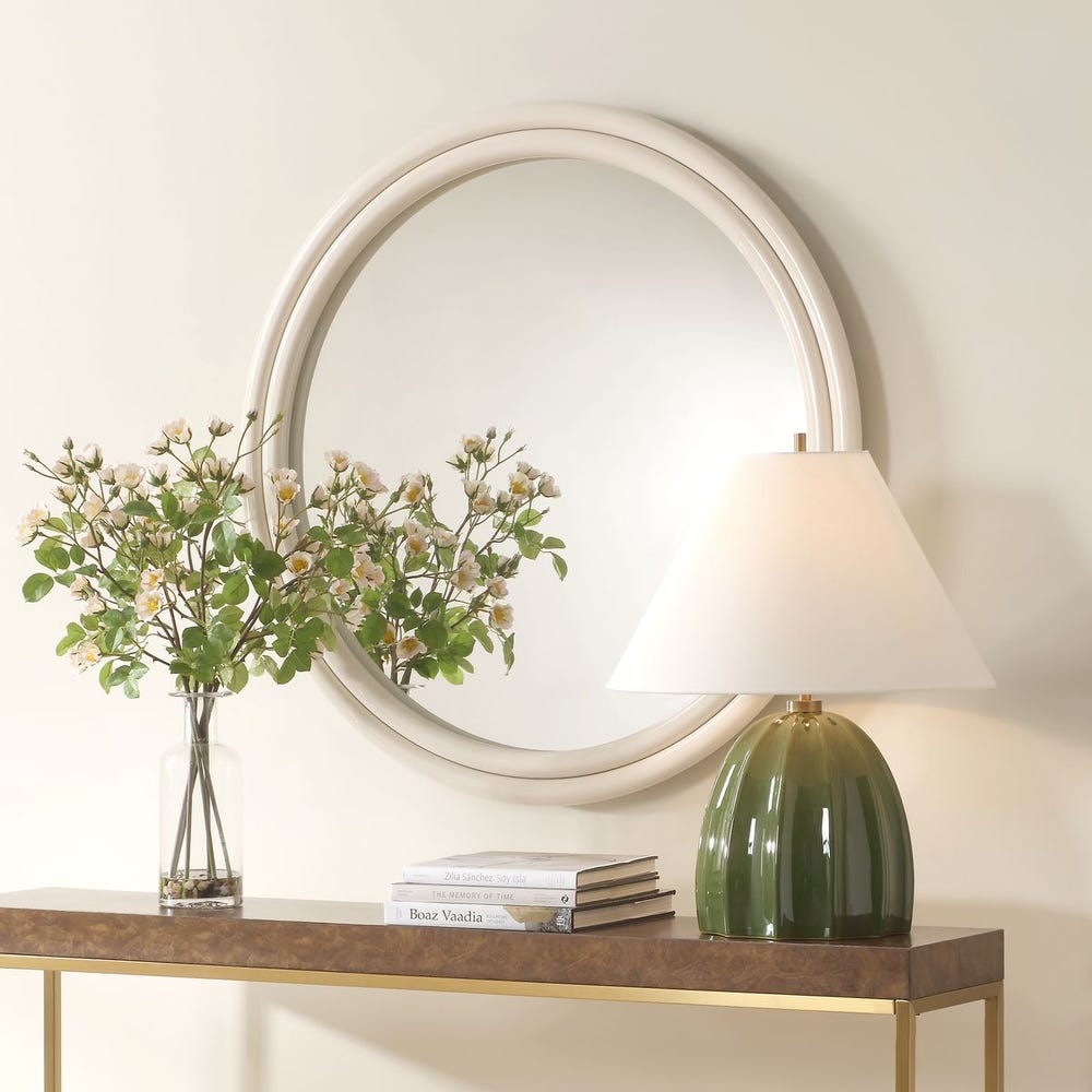 Uttermost Florian High Gloss Warm White Round Iron Mirror - Image 2
