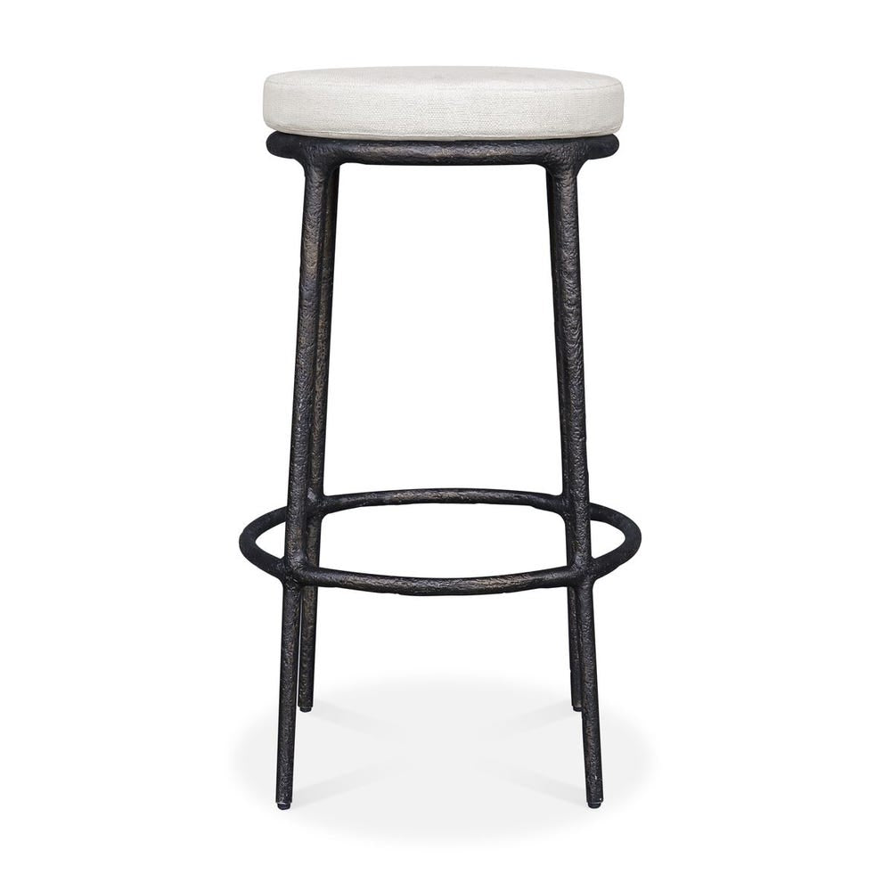 Uttermost Thayer Java Black Outdoor Bar Stool With Oyster White Cushioned Seat - Image 1