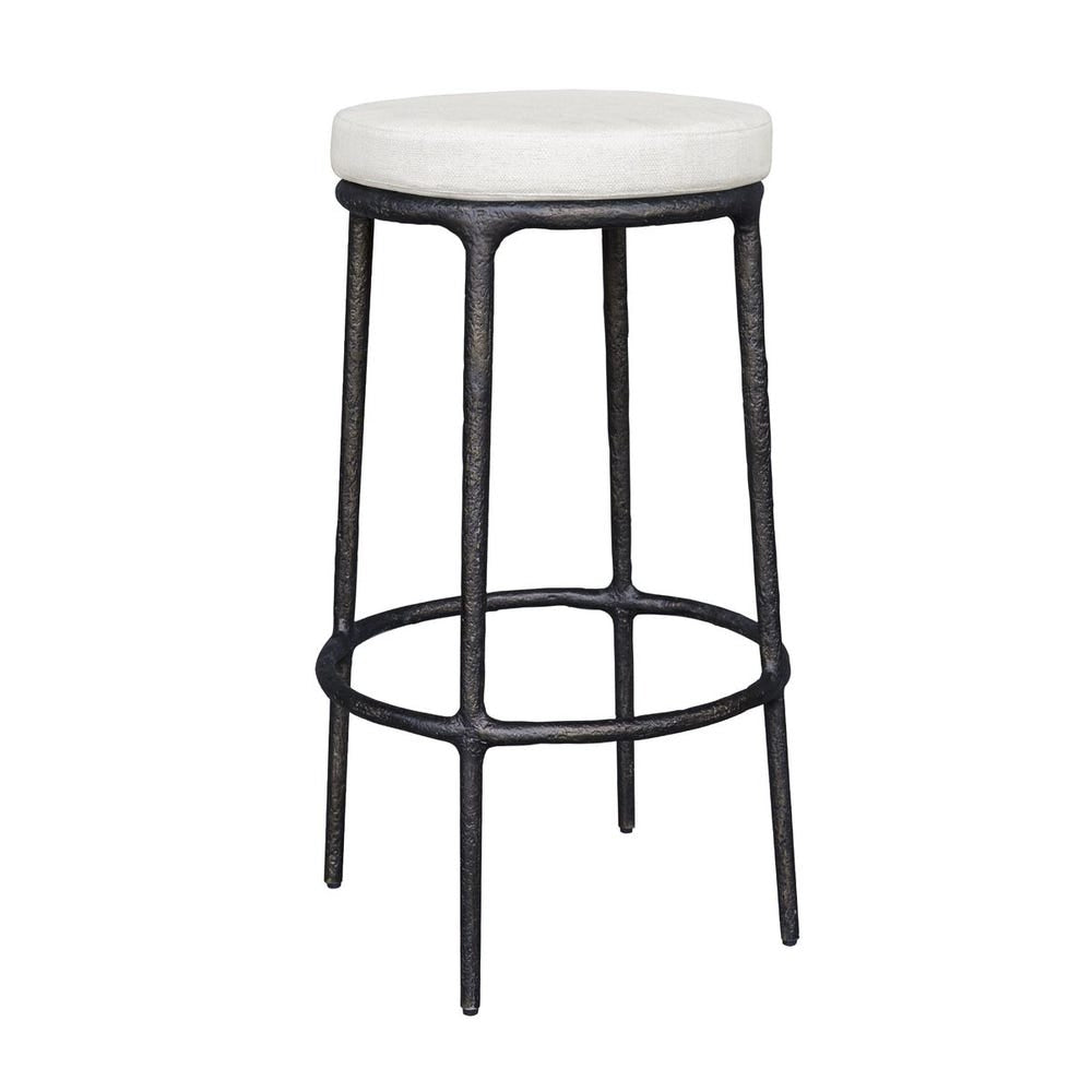 Uttermost Thayer Java Black Outdoor Bar Stool With Oyster White Cushioned Seat - Image 2