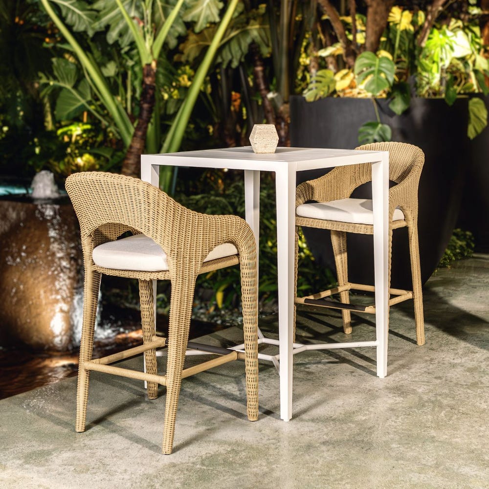 Uttermost Kavali Honey All Weather Wicker Outdoor Bar Stool With Oyster White Cushion - Image 2