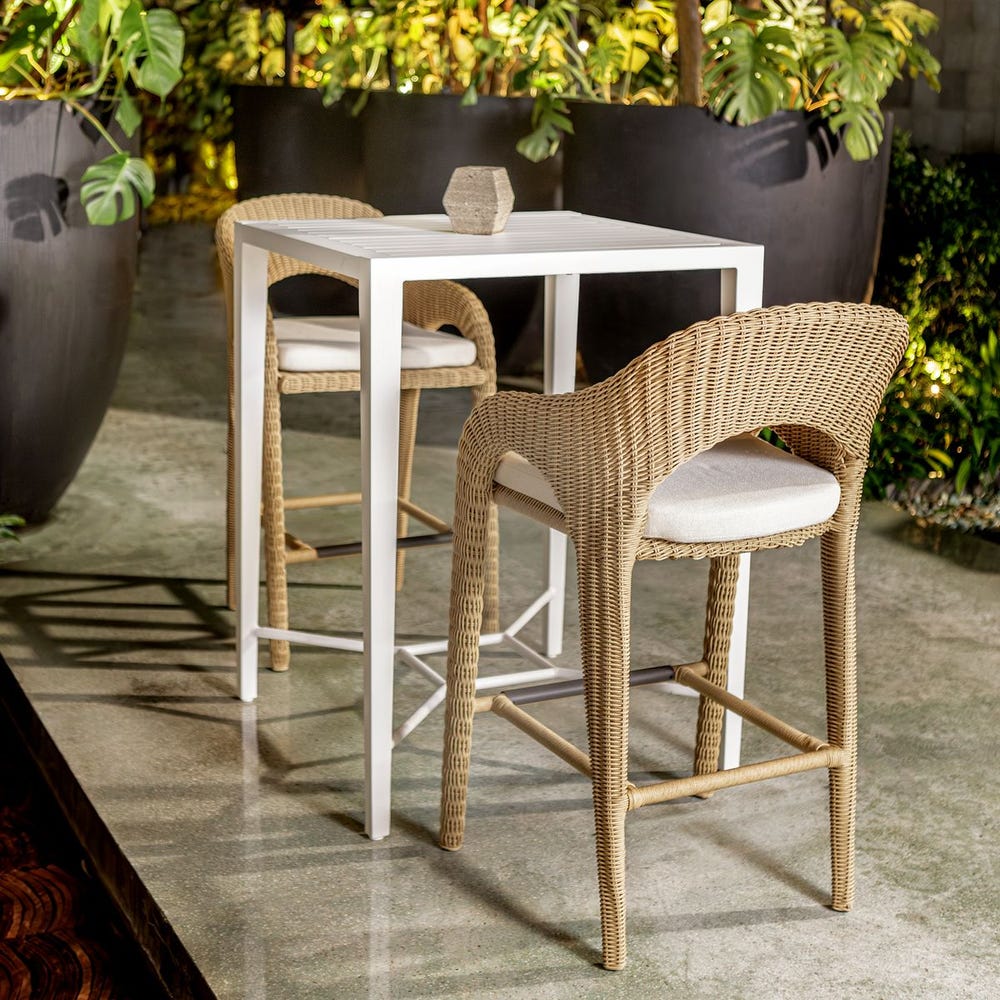 Uttermost Kavali Honey All Weather Wicker Outdoor Counter Stool With Oyster White Plush Cushion - Image 2