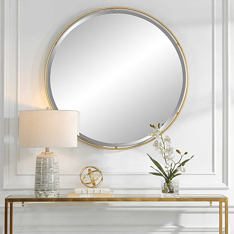 Uttermost Canillo Antiqued Gold Leaf Round Mirror - Image 1