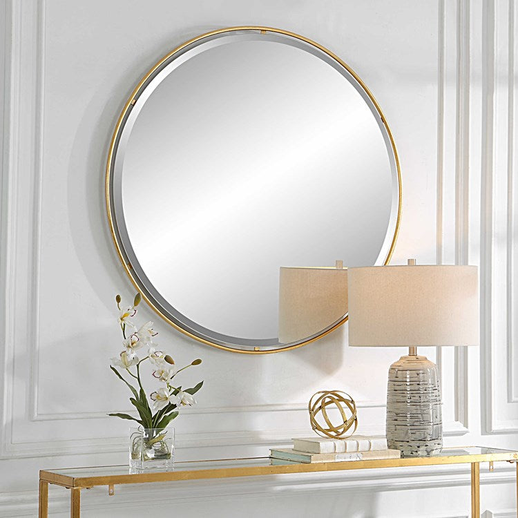 Uttermost Canillo Antiqued Gold Leaf Round Mirror - Image 3