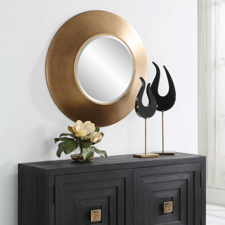 Uttermost Contessa Antiqued Gold Round Mirror - Image 2