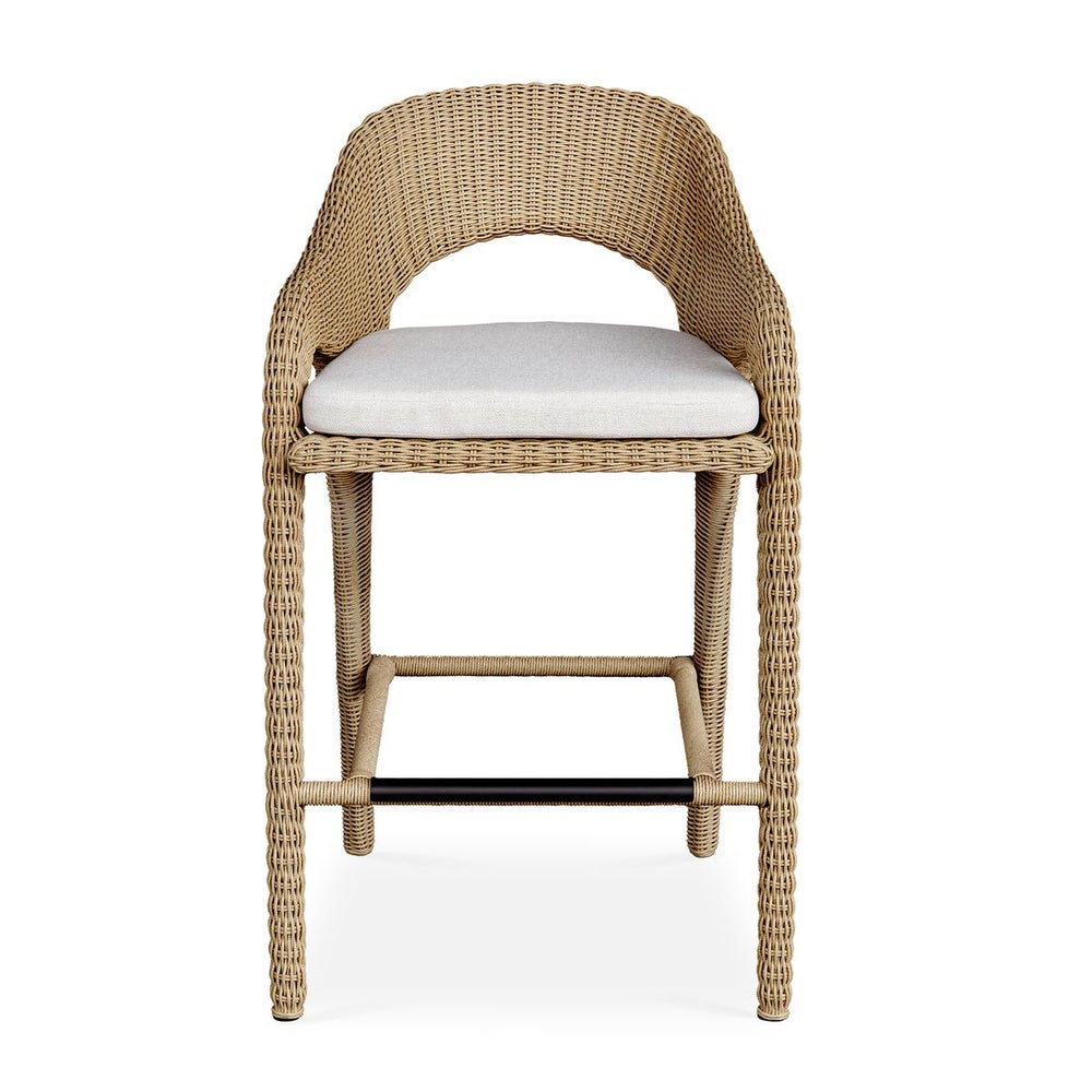 Uttermost Kavali Honey All Weather Wicker Outdoor Bar Stool With Oyster White Cushion - Image 1